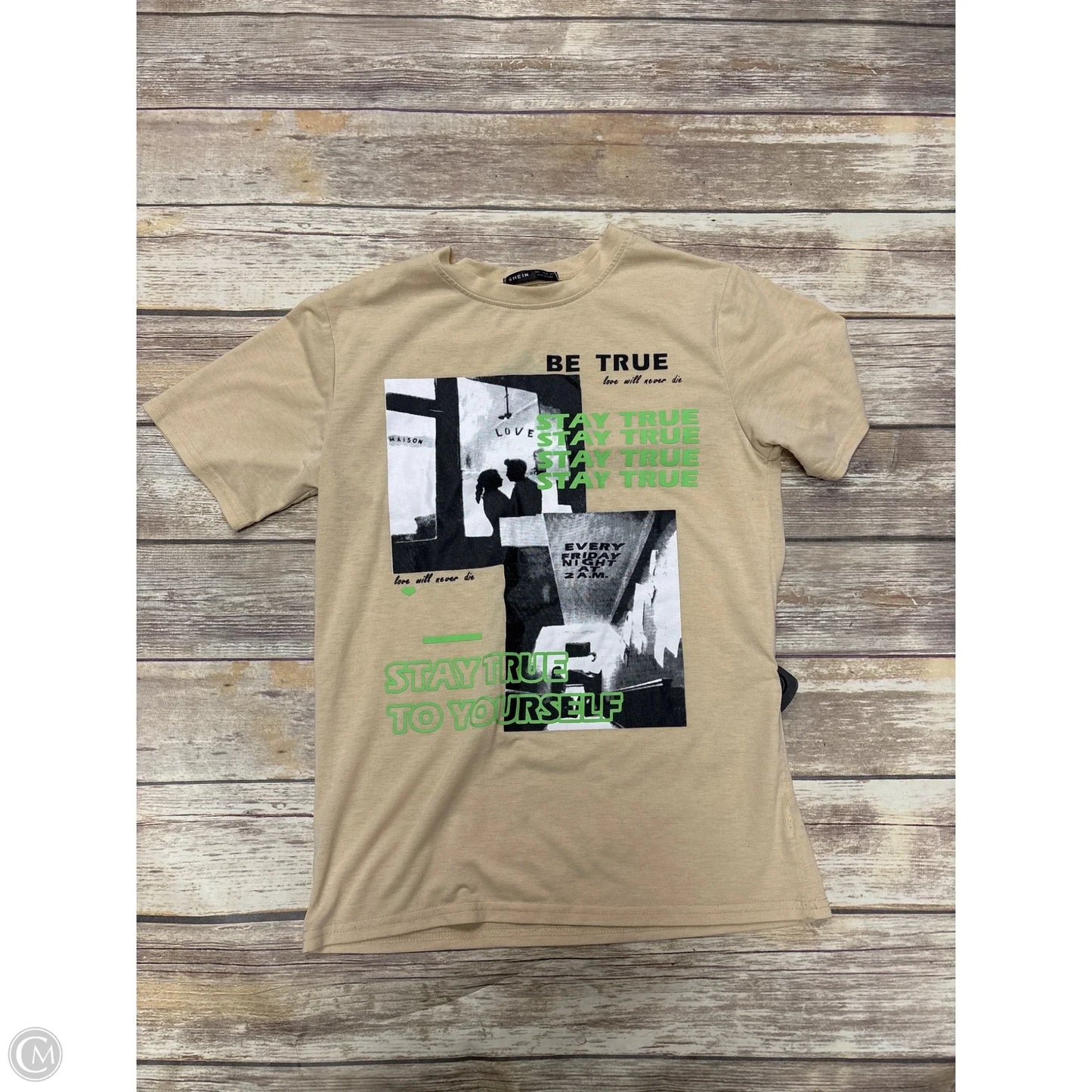 Top Short Sleeve By Shein In Tan, Size: S