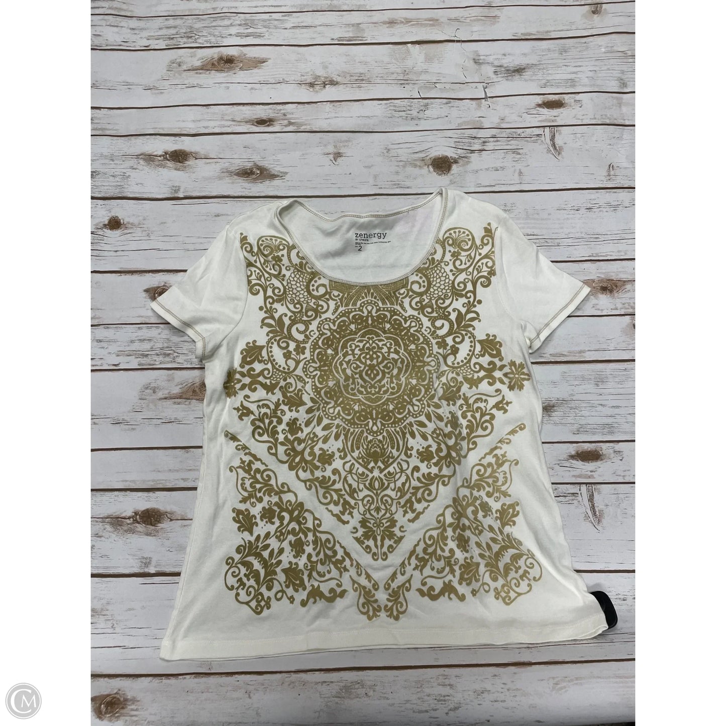 Top Short Sleeve By Zenergy By Chicos In Cream, Size: L
