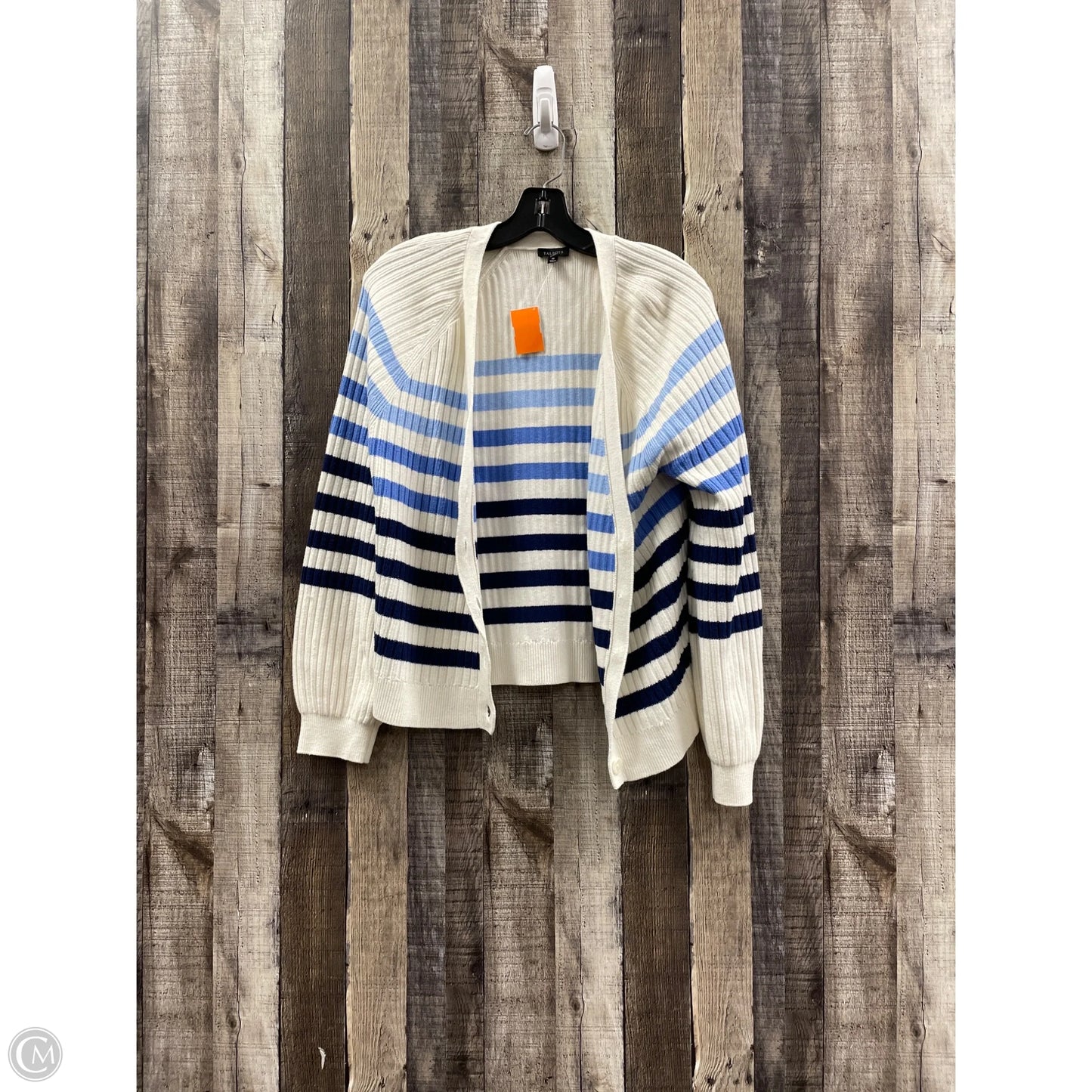 Sweater Cardigan By Talbots In Blue & White, Size: M