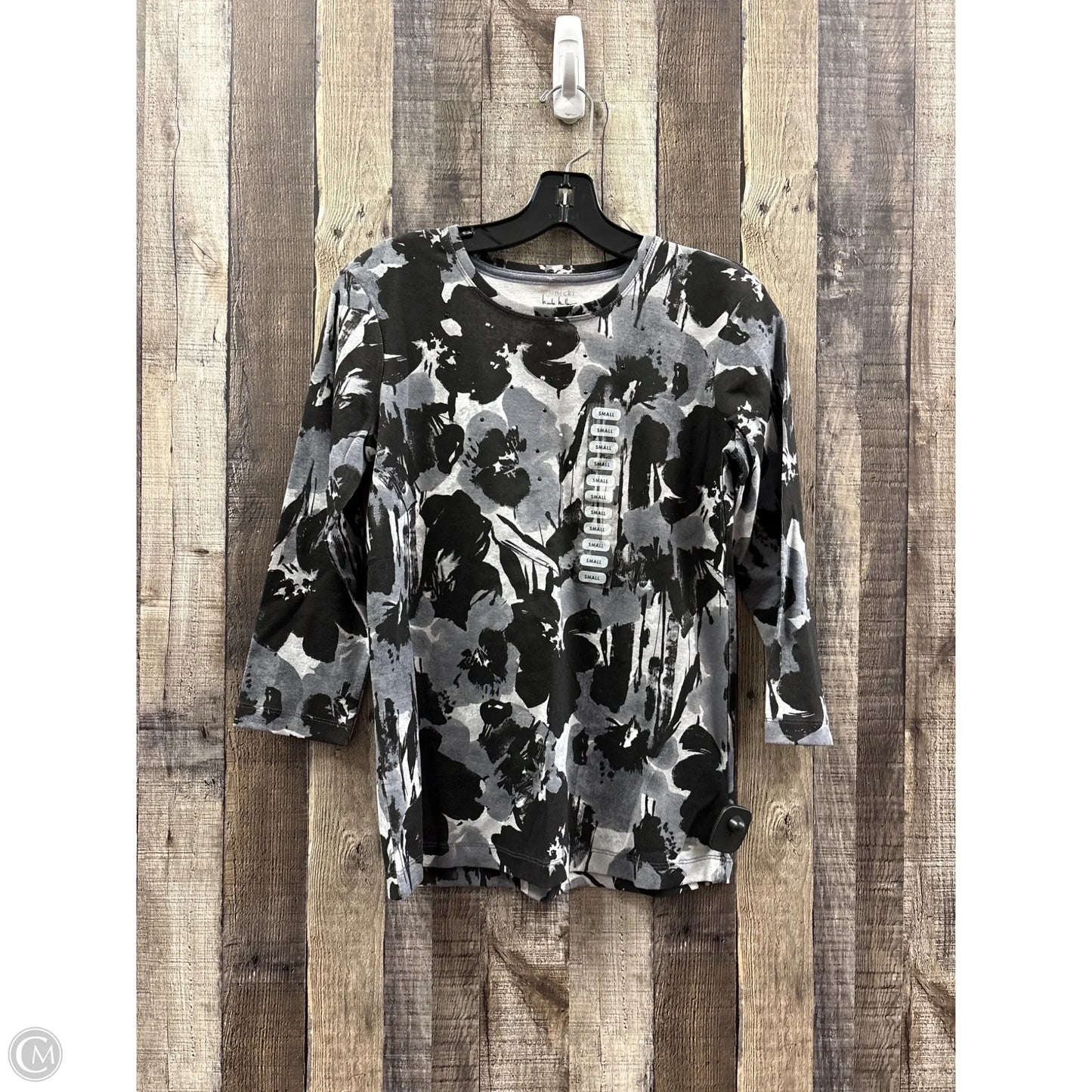 Top Long Sleeve By Nicole By Nicole Miller In Black & Grey, Size: S