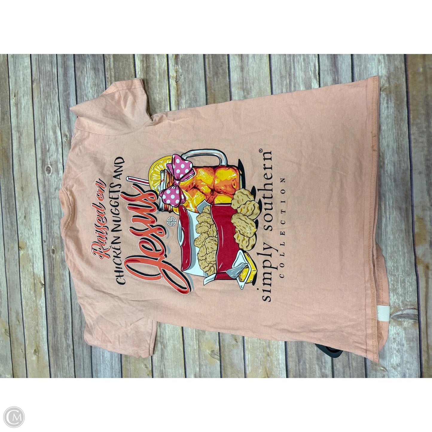Top Short Sleeve By Simply Southern In Peach, Size: S