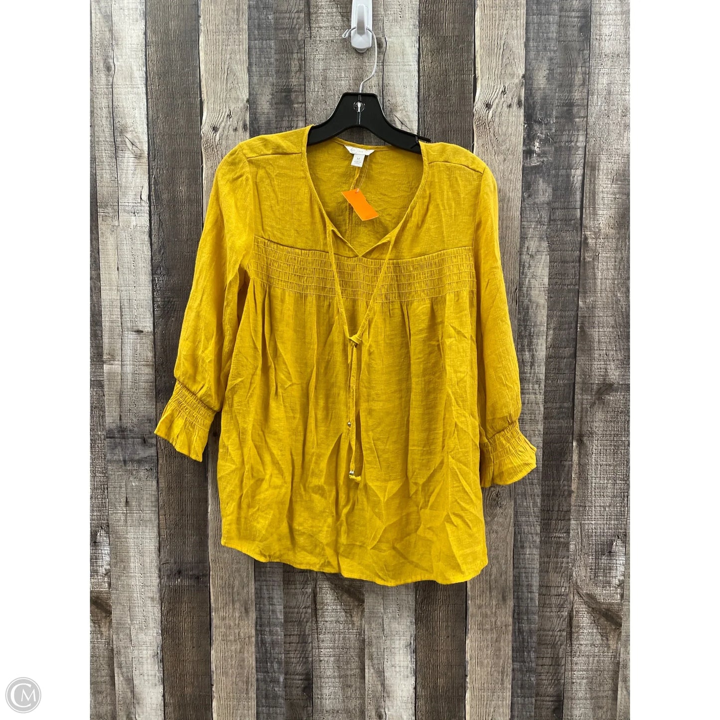 Top Long Sleeve By Cato In Gold, Size: M