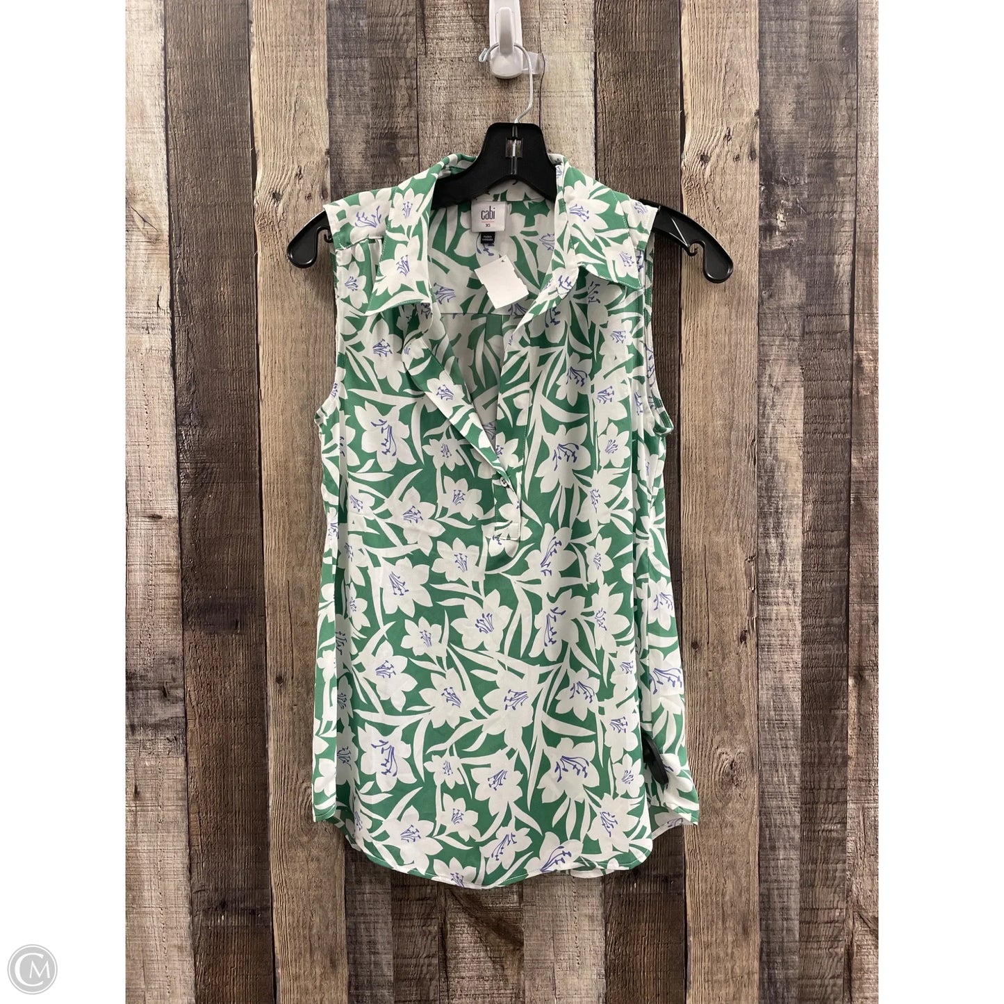 Top Sleeveless By Cabi In Green & White, Size: Xs