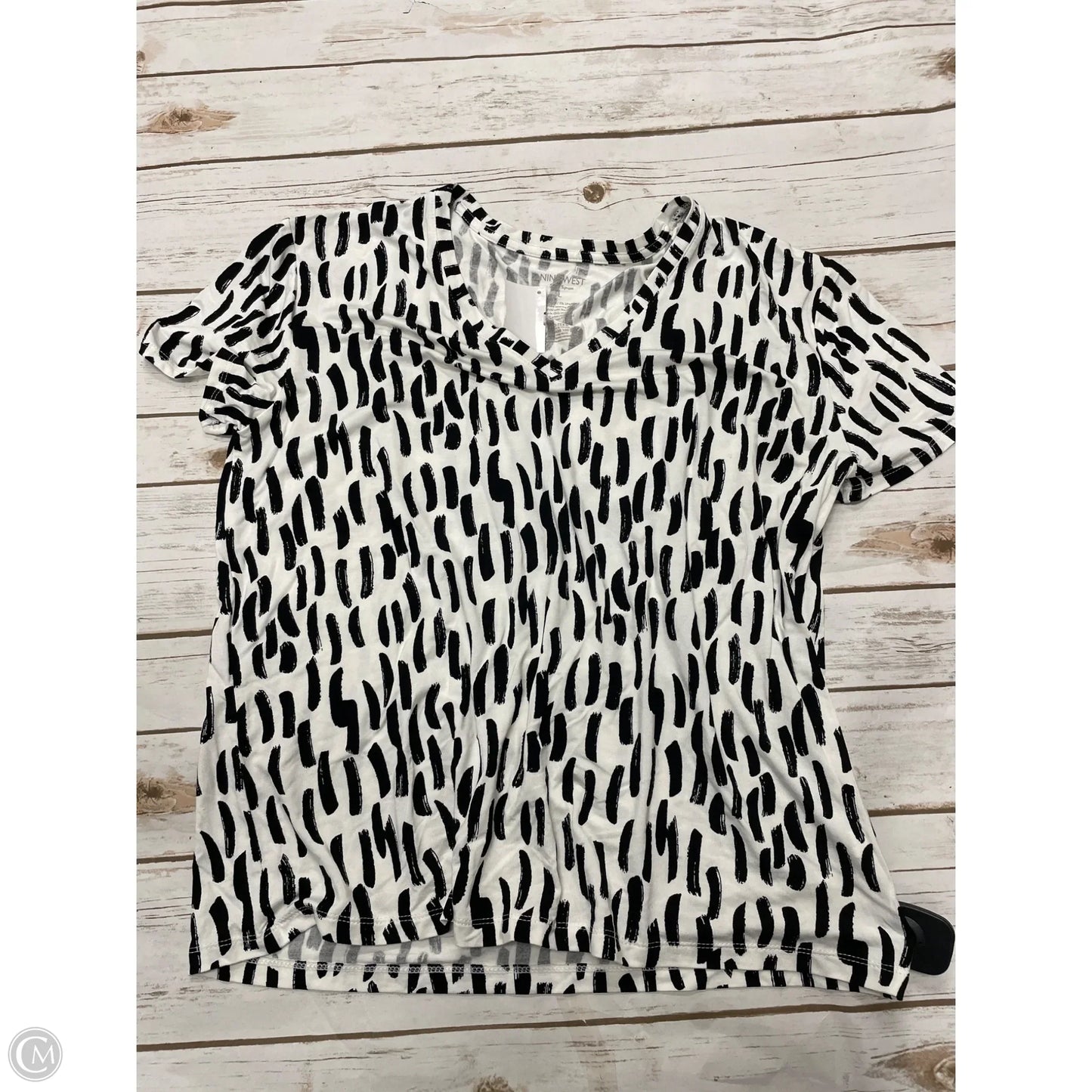 Top Short Sleeve By Nine West In Black & White, Size: L