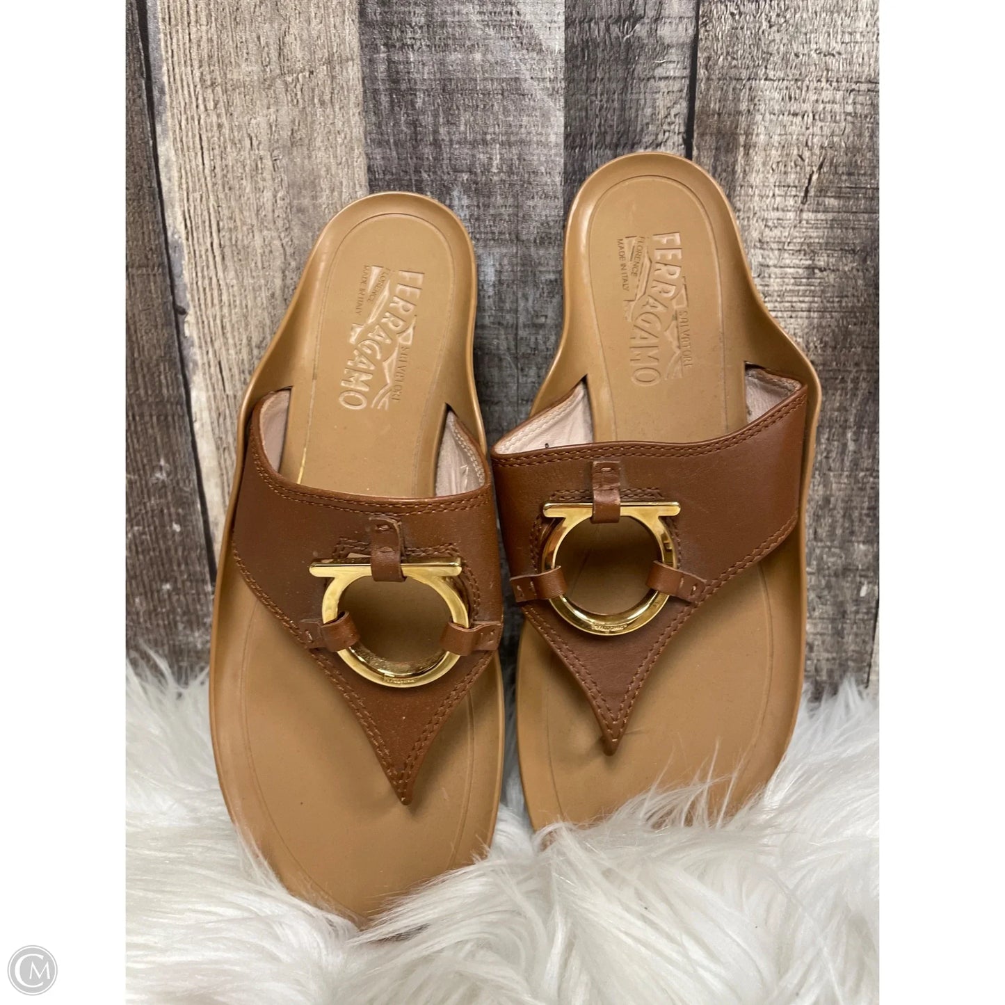 Sandals Luxury Designer By Ferragamo In Brown, Size: 7