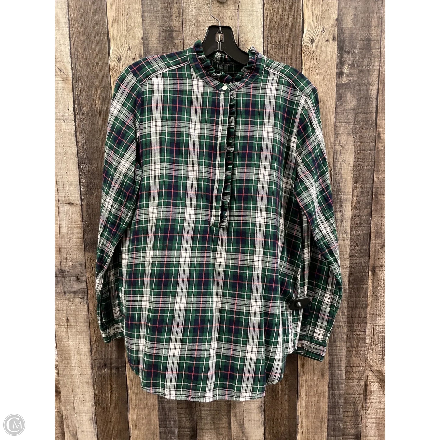 Top Long Sleeve By Loft In Plaid Pattern, Size: M