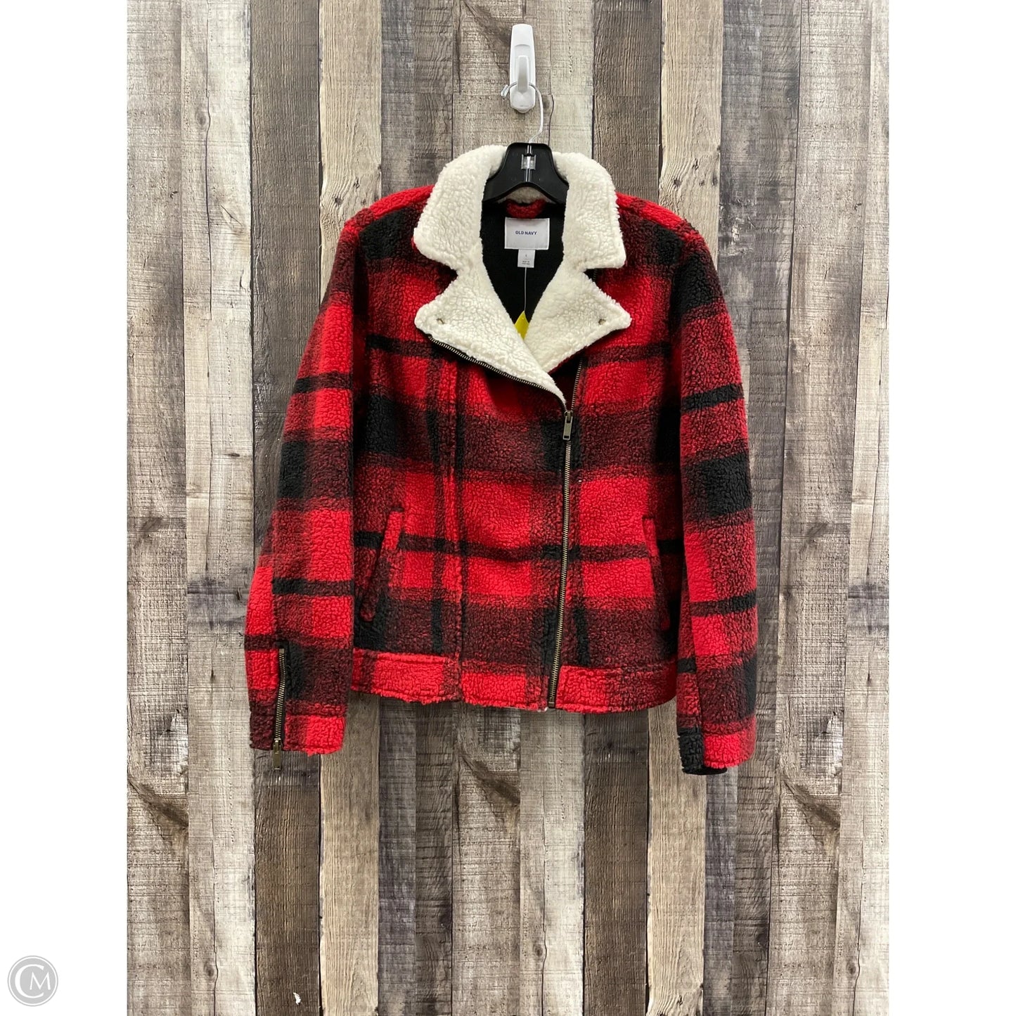 Jacket Fleece By Old Navy In Plaid Pattern, Size: L