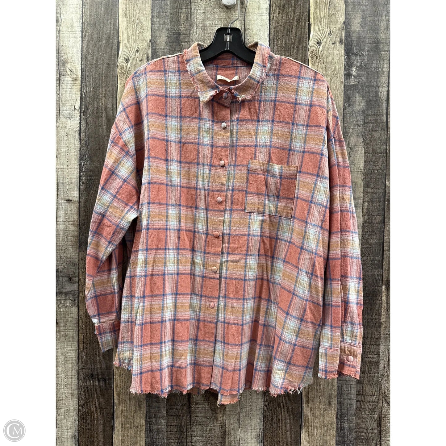 Top Long Sleeve By Baevely In Plaid Pattern, Size: L