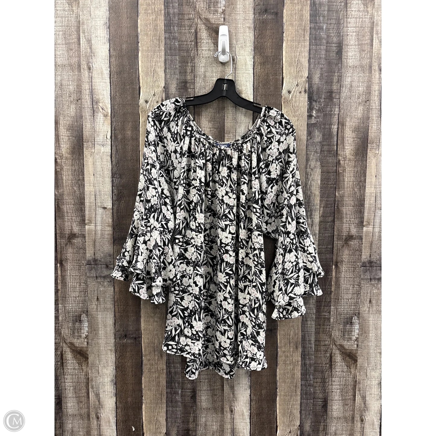 Top 3/4 Sleeve By Chaps In Black & White, Size: Xxl