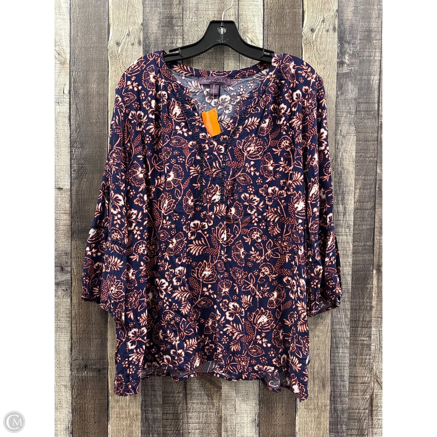 Top 3/4 Sleeve By Gloria Vanderbilt In Navy, Size: L