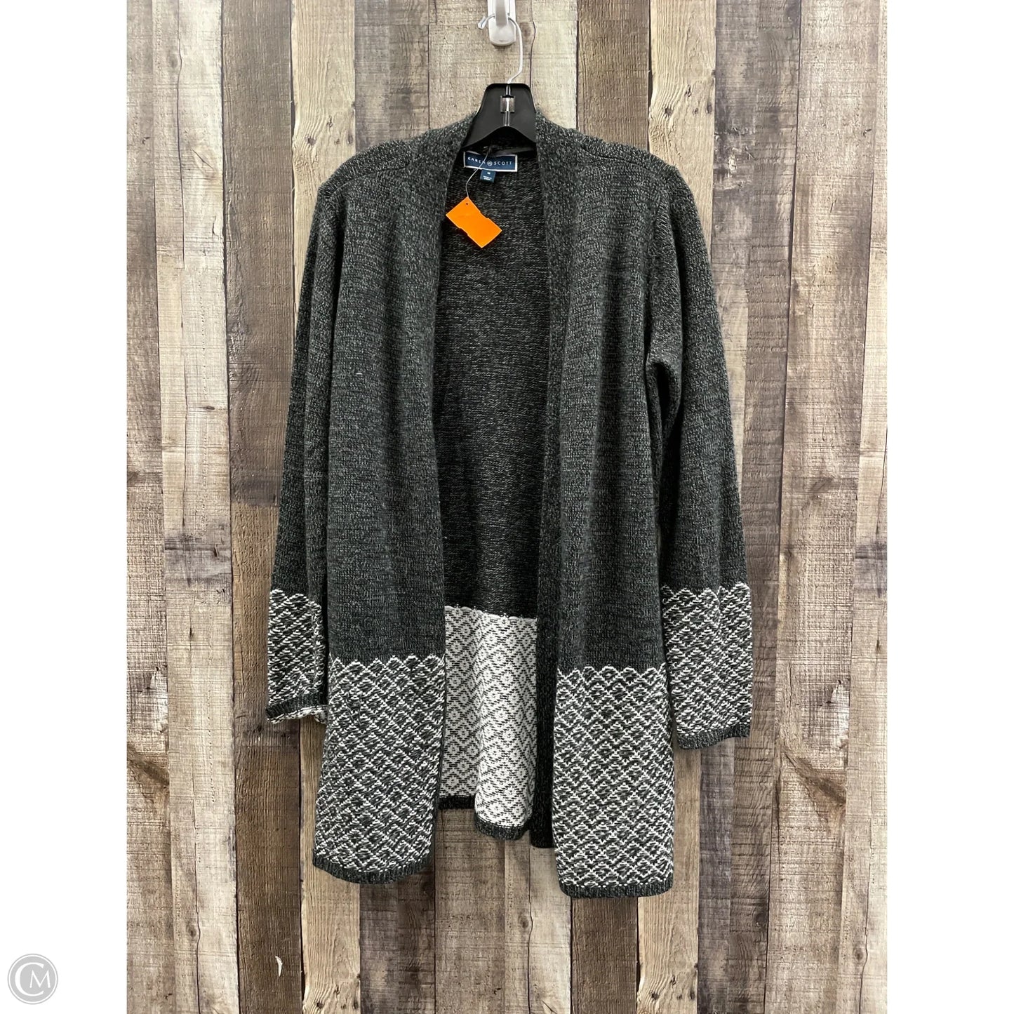 Sweater Cardigan By Karen Scott In Black & Grey, Size: M