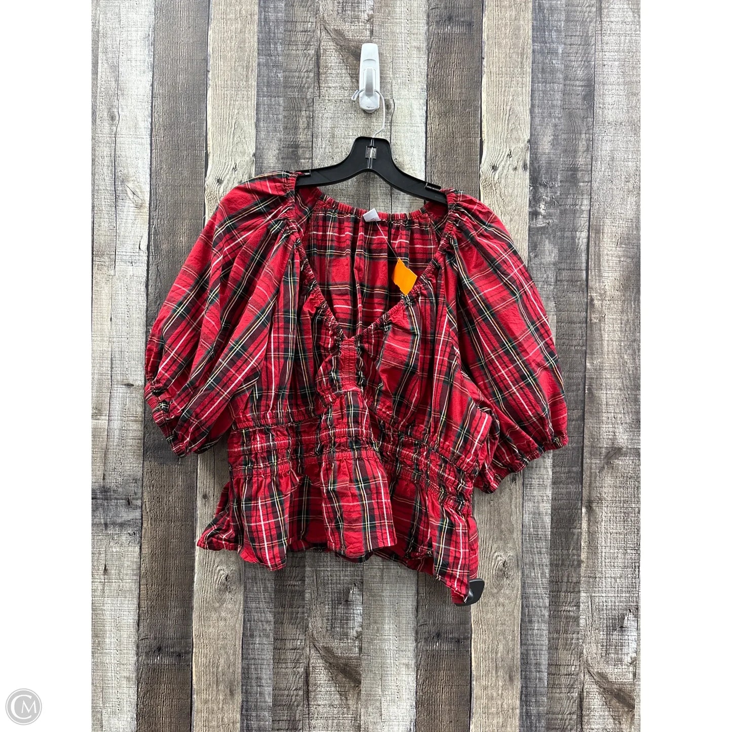 Top Short Sleeve By Old Navy In Plaid Pattern, Size: Xl