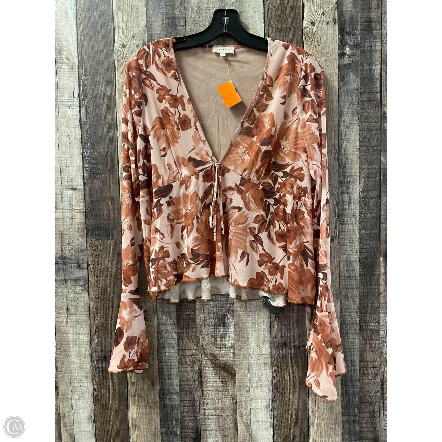 Top Long Sleeve By Promesa In Brown, Size: L