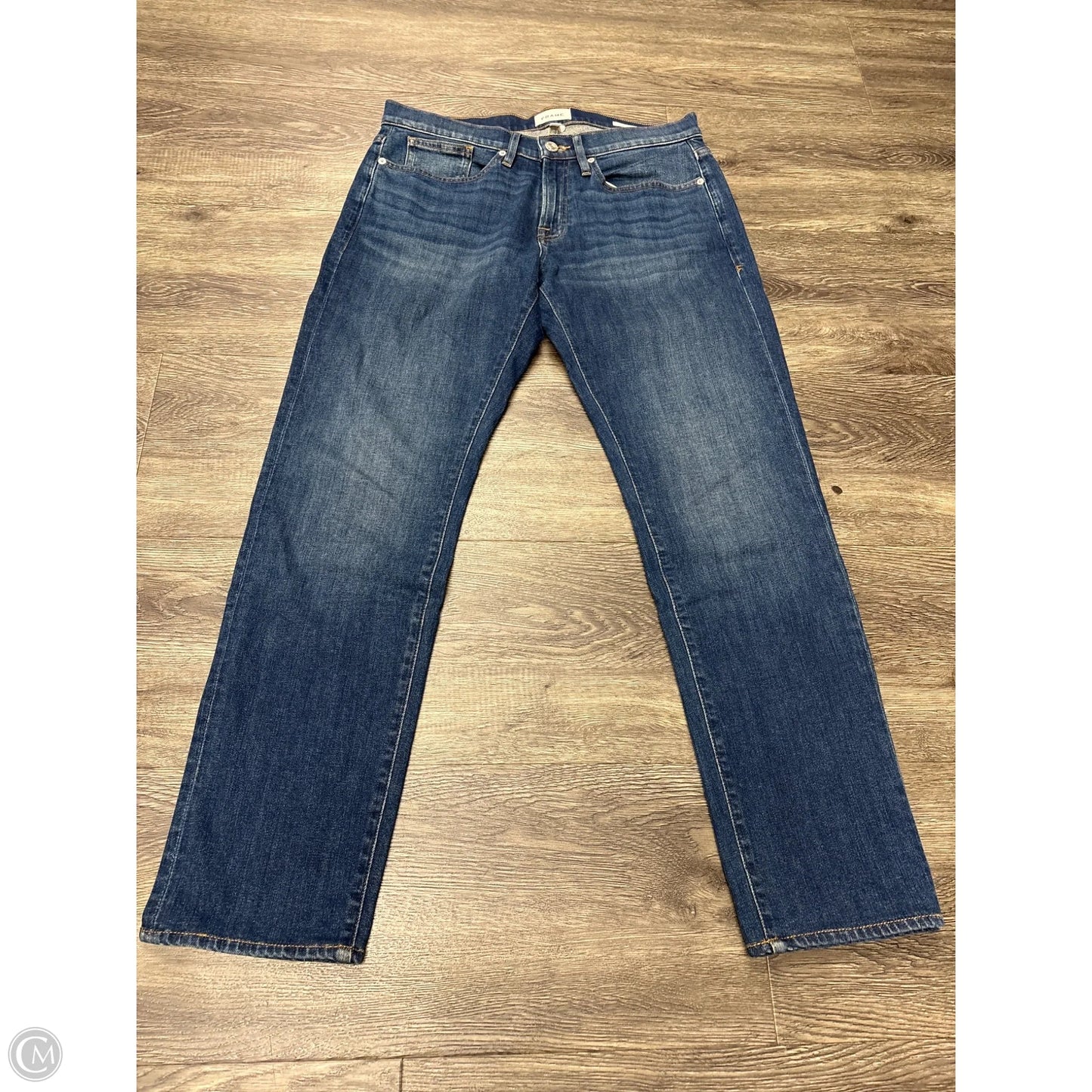Jeans Straight By Frame In Blue Denim, Size: 14