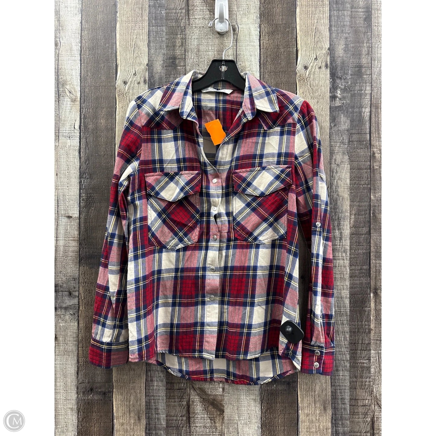 Top Long Sleeve By Zara In Plaid Pattern, Size: Xs