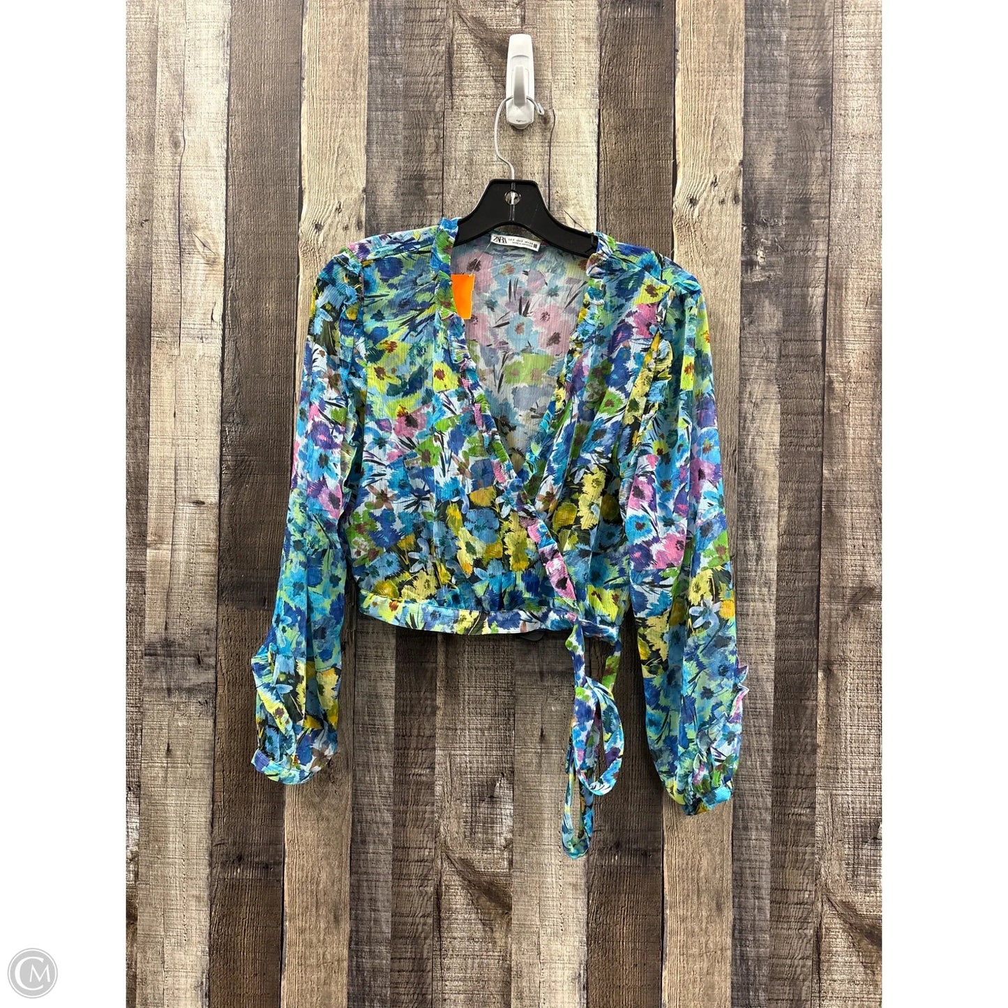 Top Long Sleeve By Zara In Floral Print, Size: S