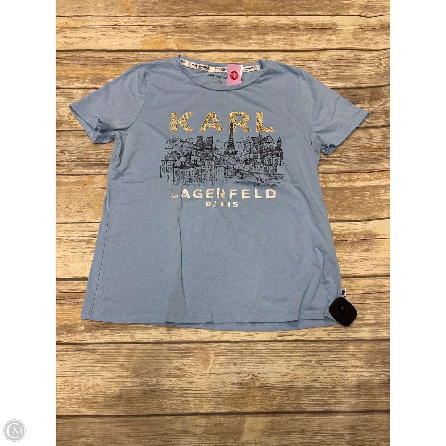 Top Short Sleeve Designer By Karl Lagerfeld In Blue, Size: M