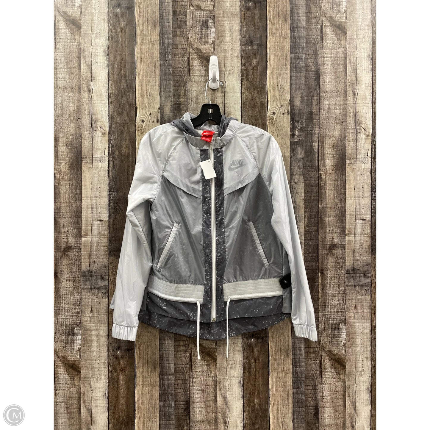 Athletic Jacket By Nike In Silver, Size: S