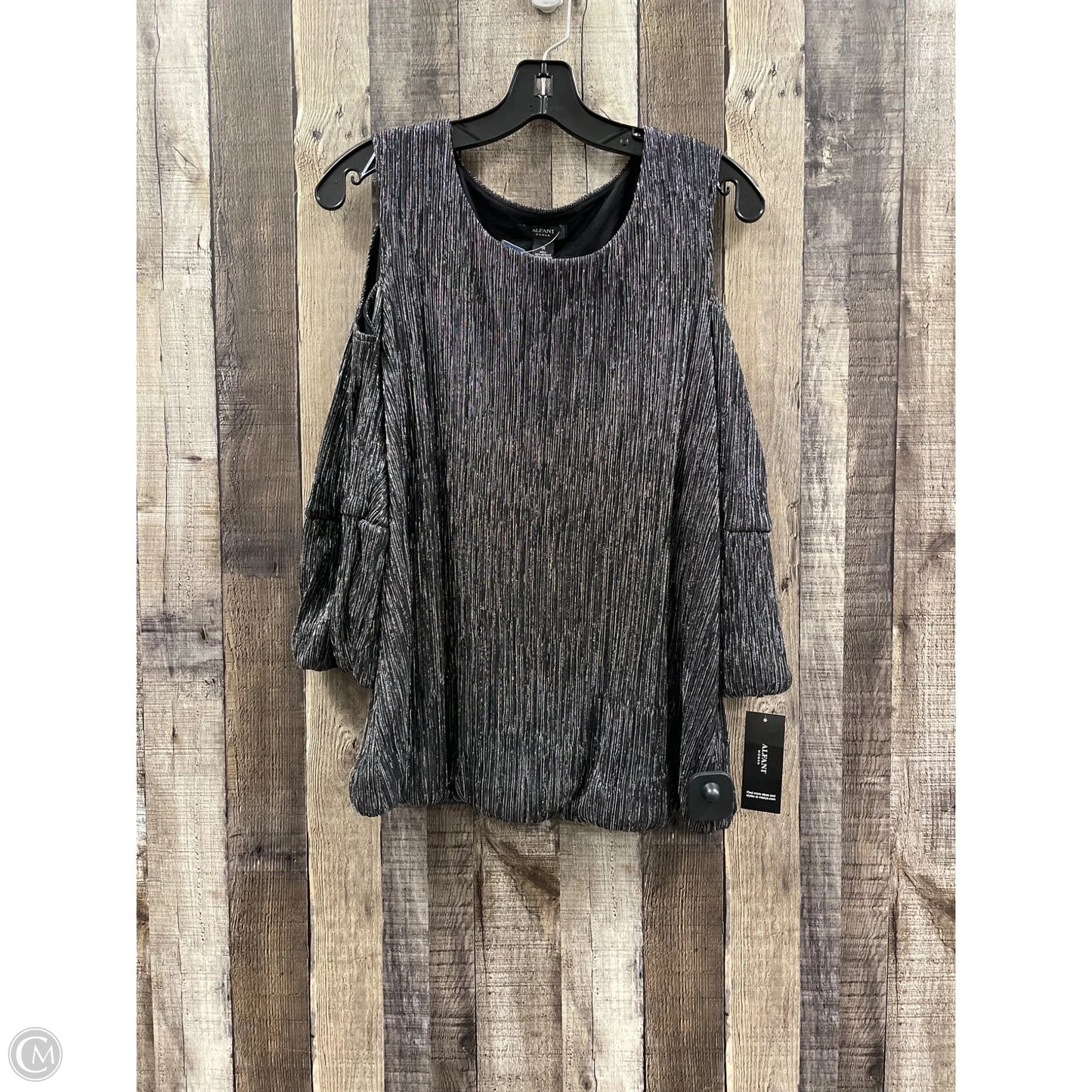 Top Long Sleeve By Top Moda In Black & Silver, Size: 1x