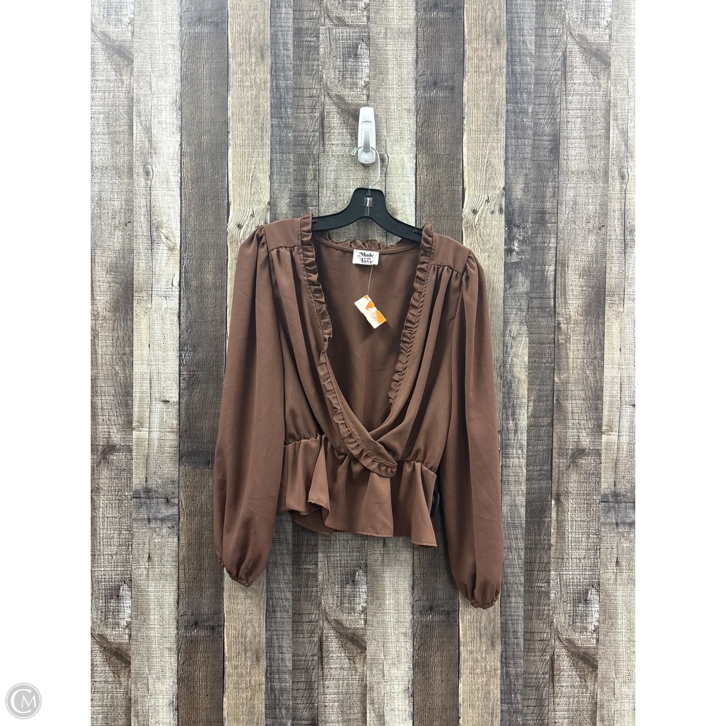 Top Long Sleeve By Cme In Brown, Size: M
