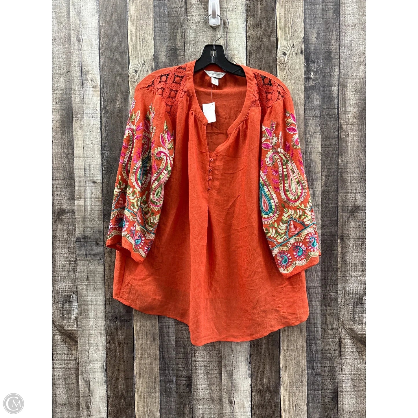 Top 3/4 Sleeve By Christopher And Banks In Orange, Size: Xl