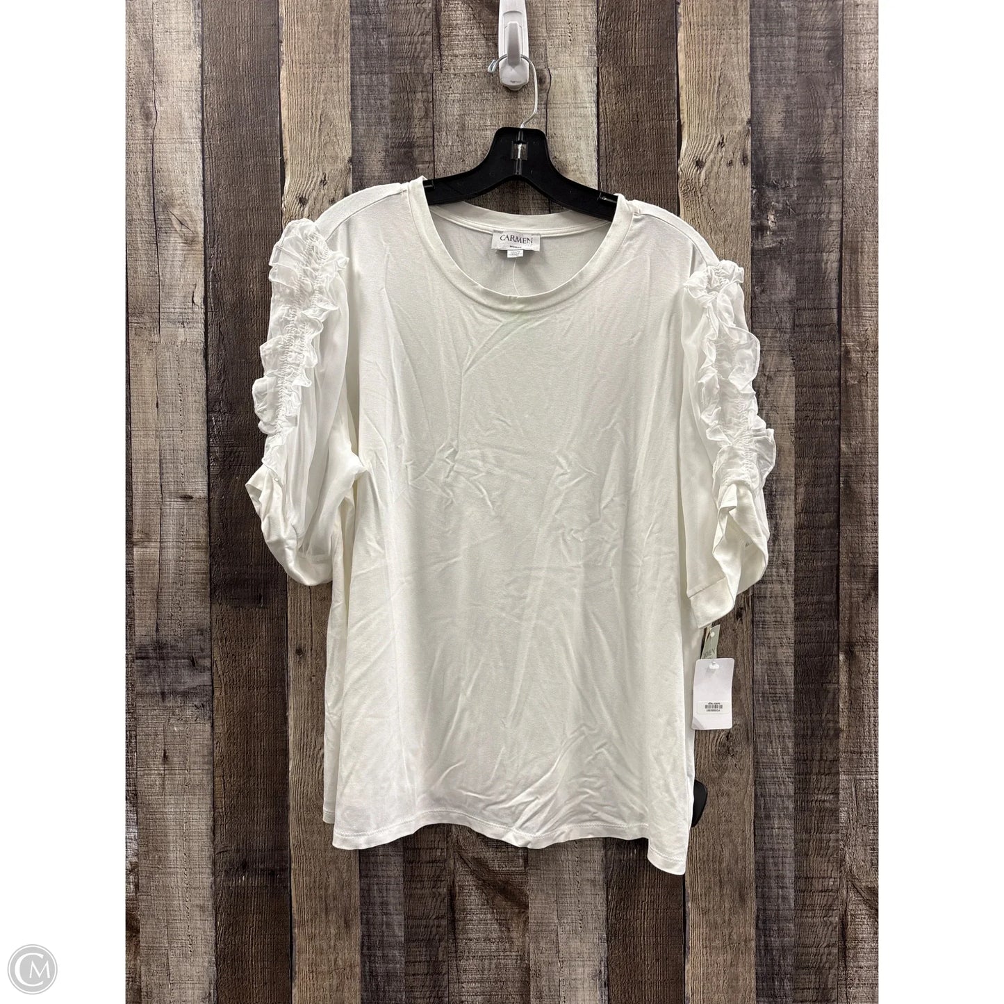 Top Short Sleeve By Carmen By Carmen Marc Valvo In White, Size: 1x
