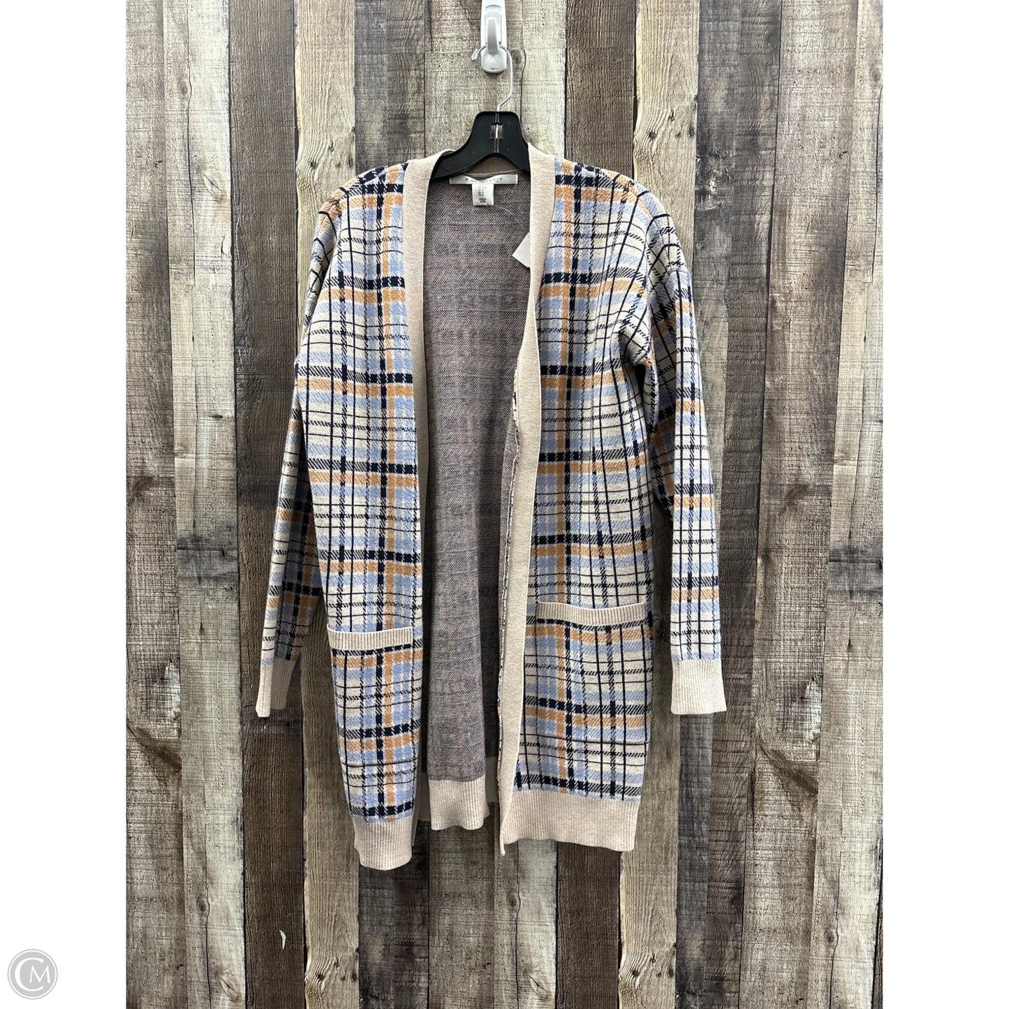 Sweater Cardigan By Max Studio In Plaid Pattern, Size: M