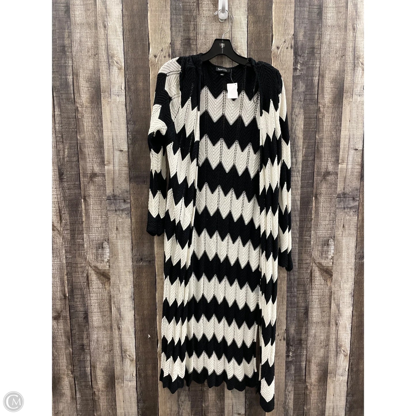 Sweater Cardigan By Relativity In Black & White, Size: L
