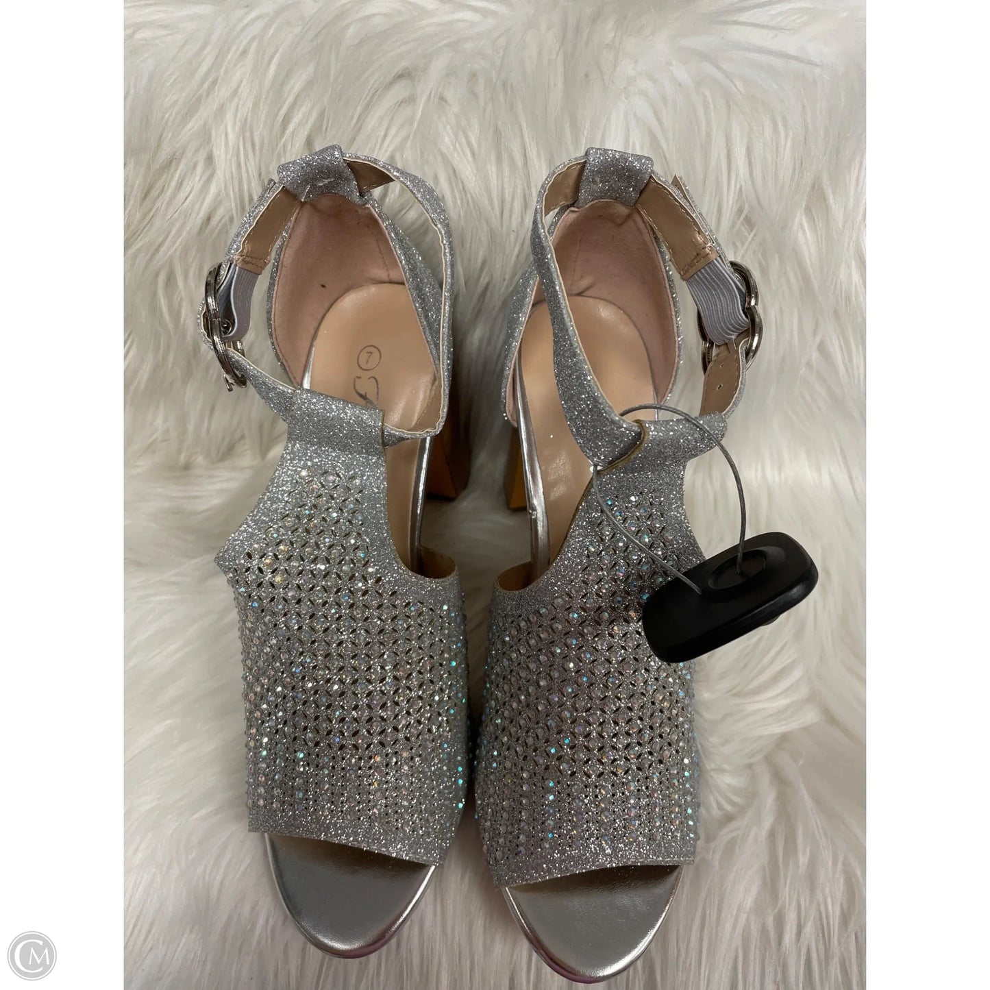 Sandals Heels Block By Forever In Silver, Size: 7