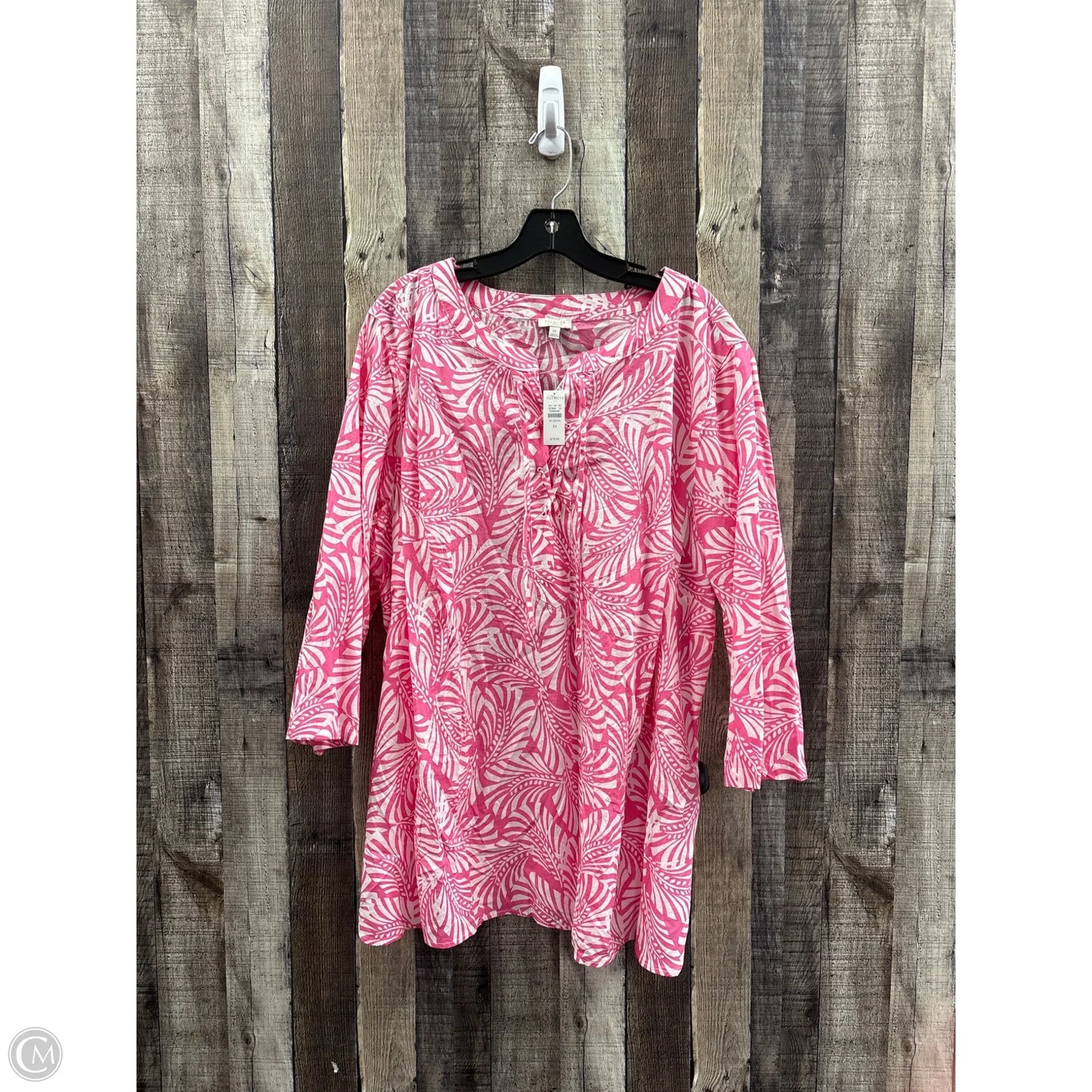 Top 3/4 Sleeve By Talbots In Pink & White, Size: 3x