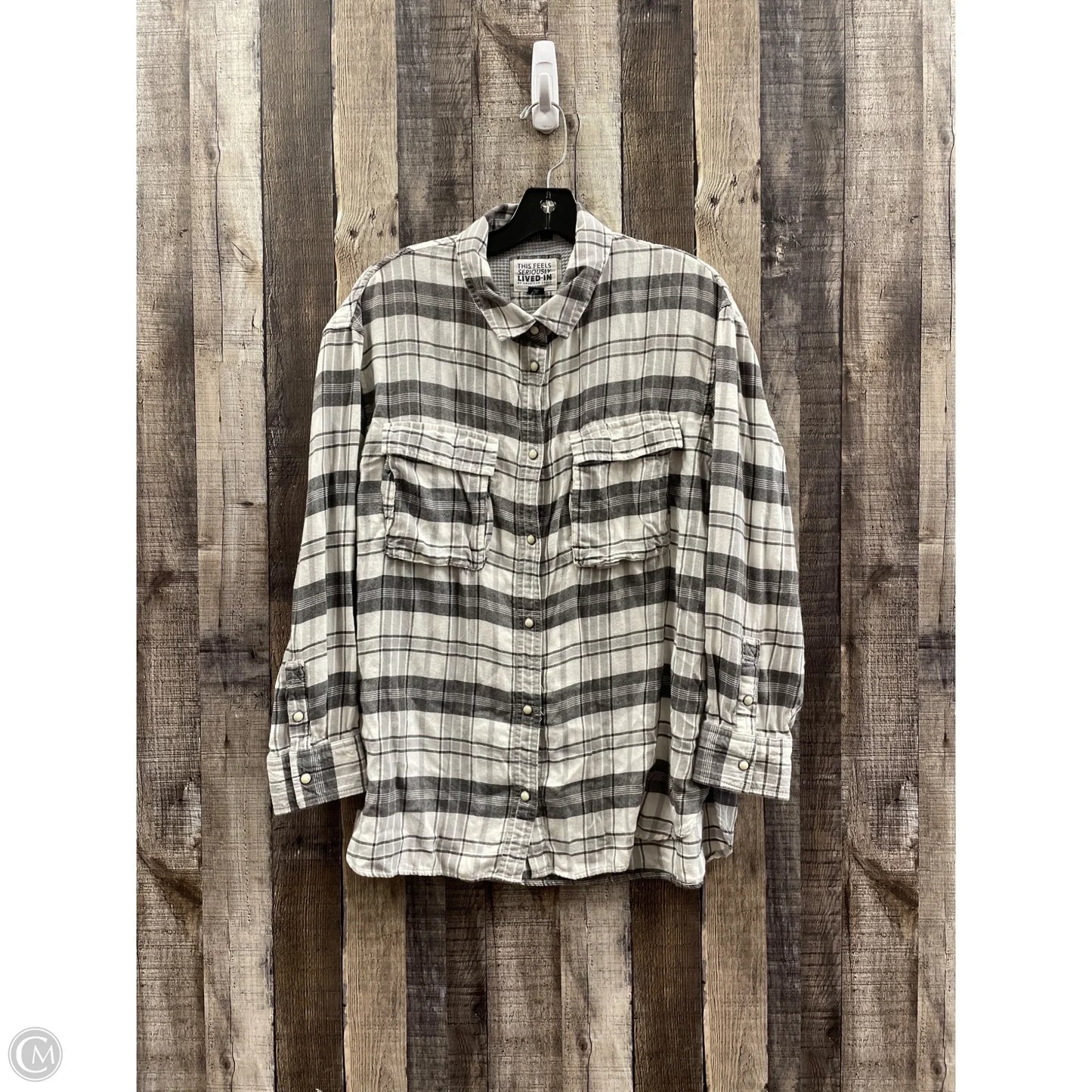 Top Long Sleeve By American Eagle In Grey & White, Size: M