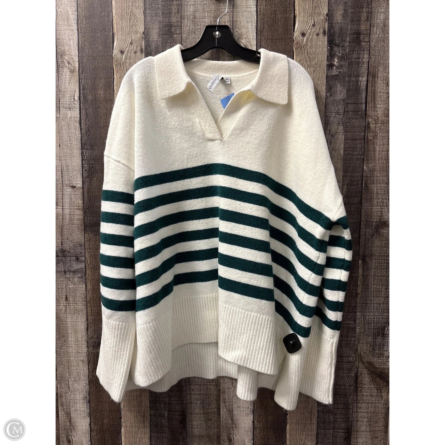 Sweater By Grace + Karma In Green & White, Size: 3x