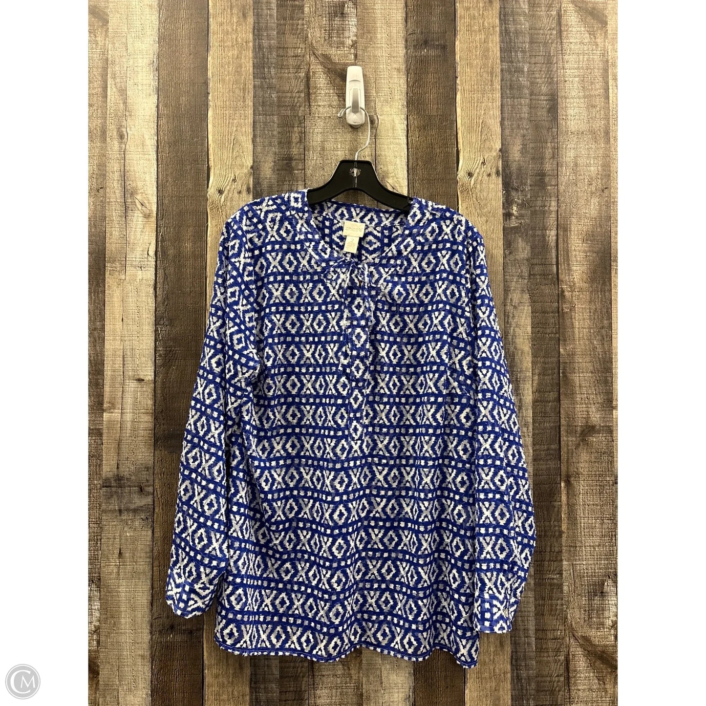 Top Long Sleeve By Chicos In Blue & White, Size: L