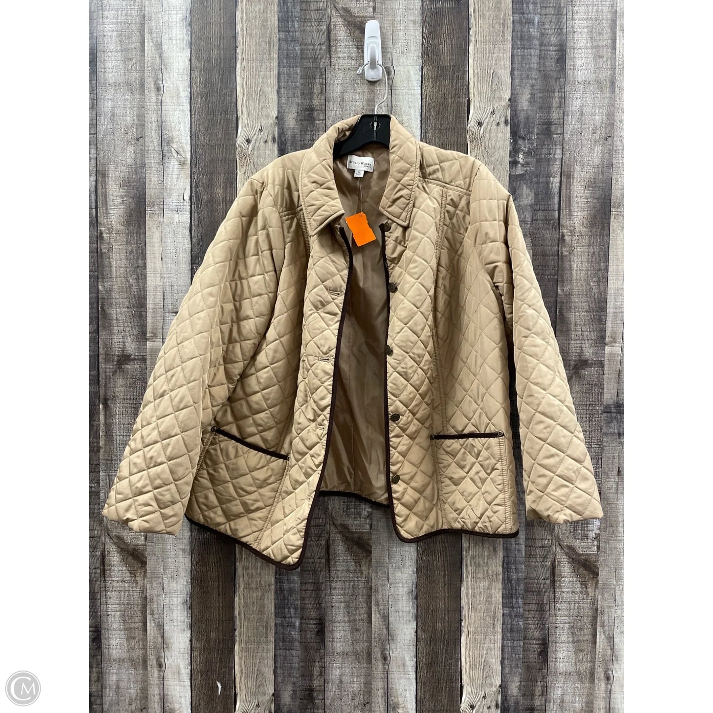 Jacket Puffer & Quilted By Studio Works In Tan, Size: 1x