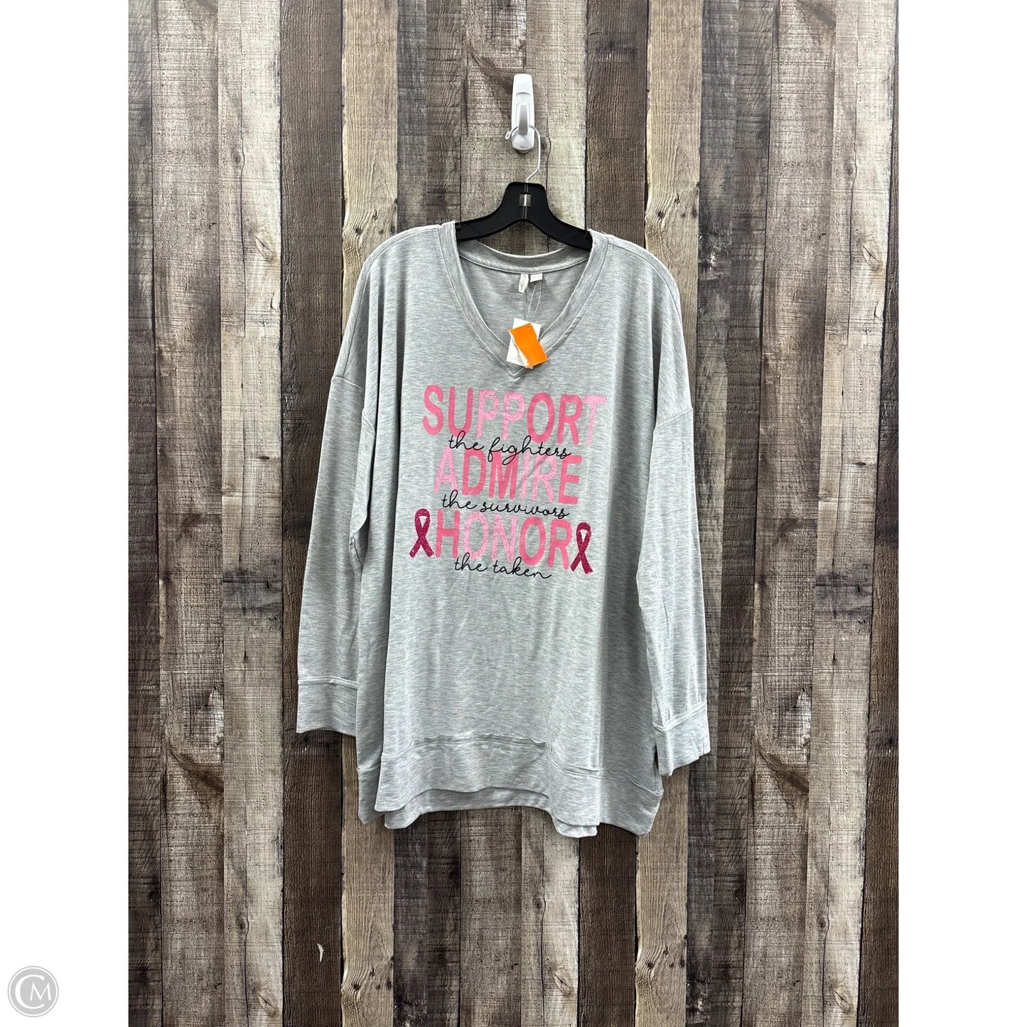 Top Long Sleeve By Cato In Grey, Size: 1x