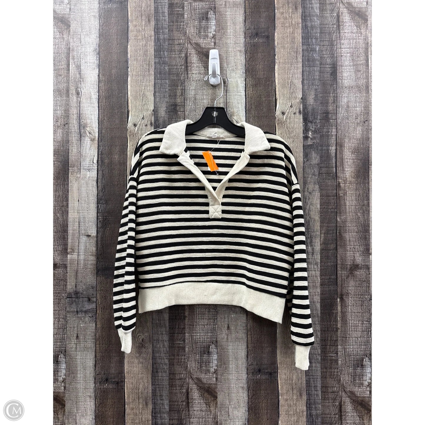 Top Long Sleeve By Blu Pepper In Black & Cream, Size: M