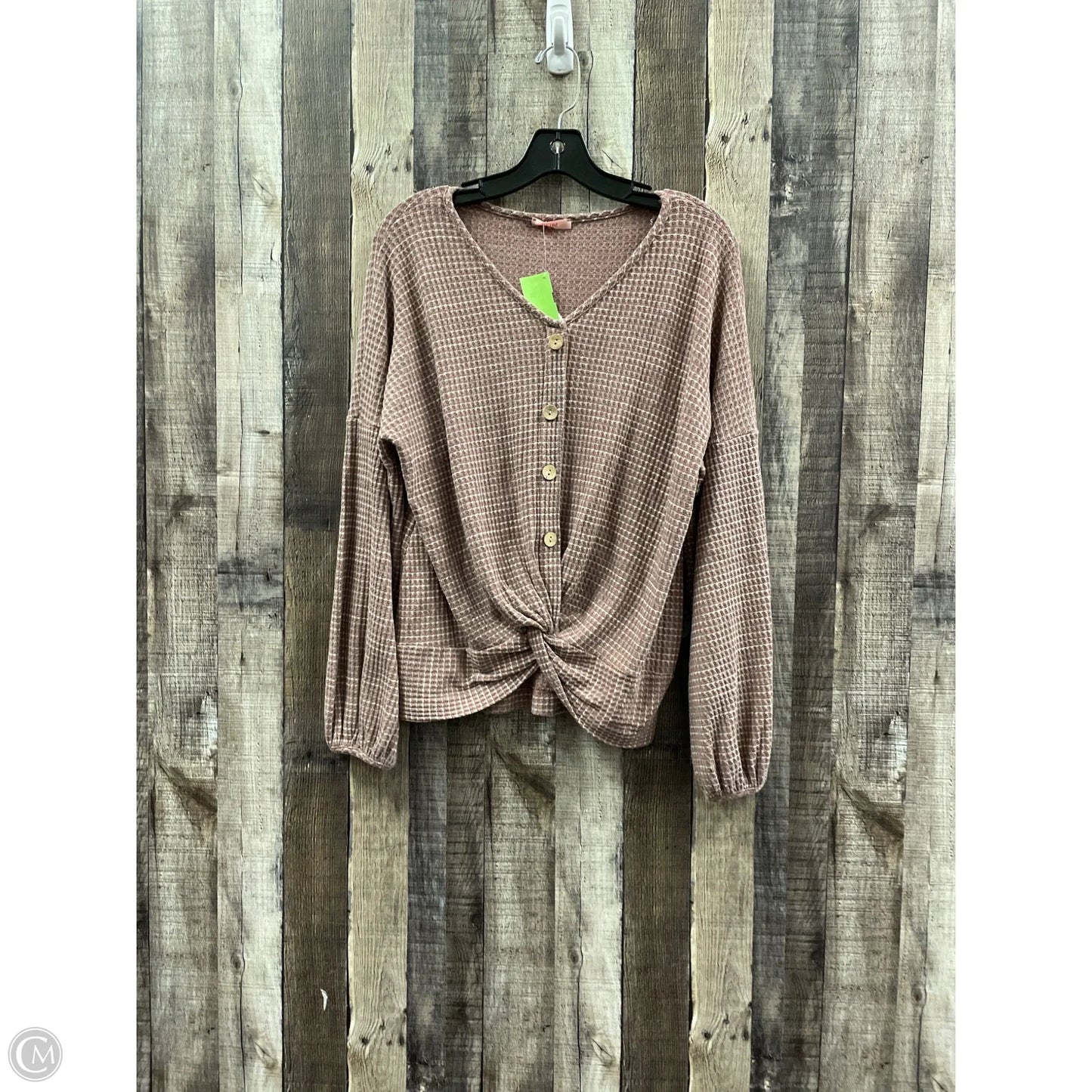 Top Long Sleeve By Cme In Tan, Size: L