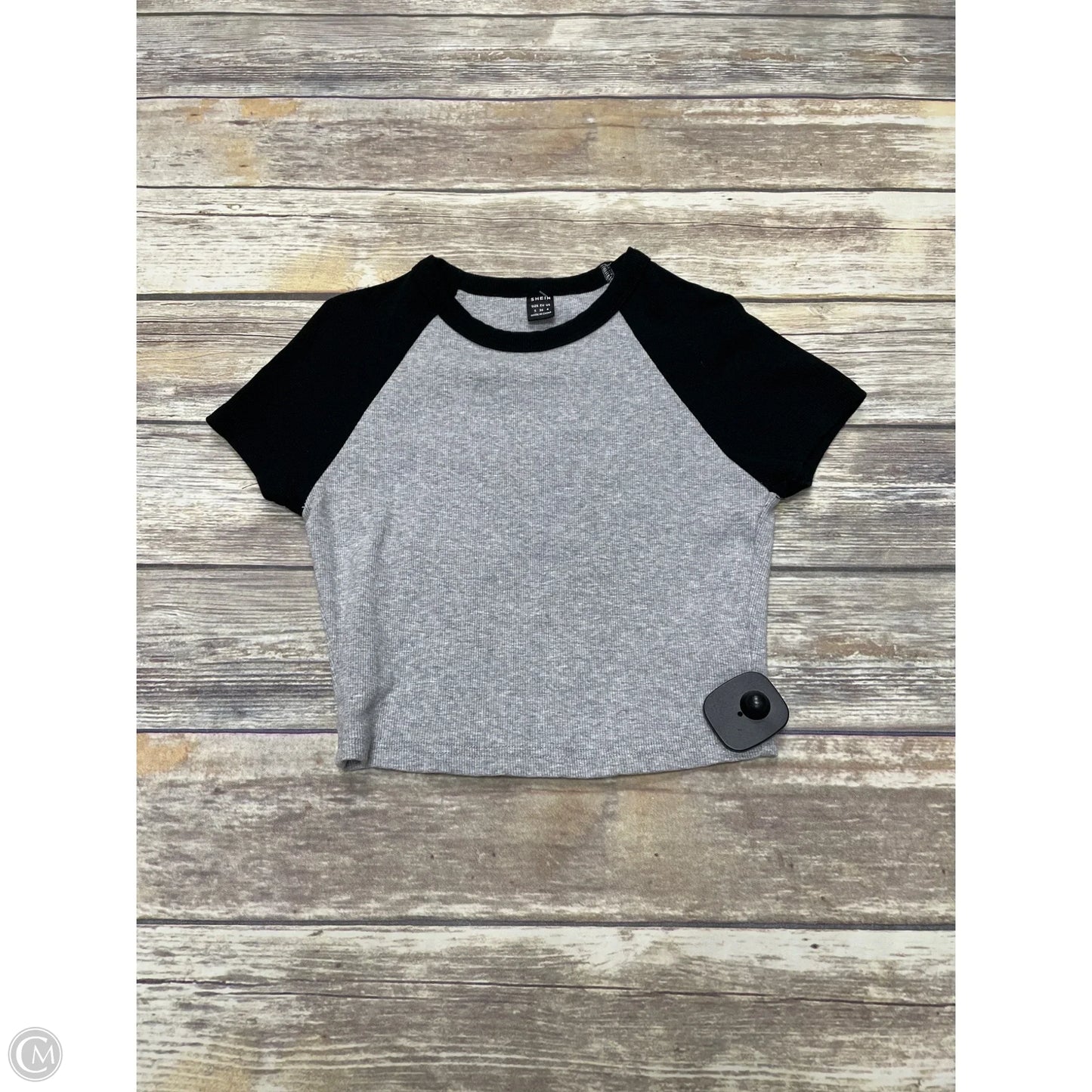 Top Short Sleeve By Shein In Black & Grey, Size: S