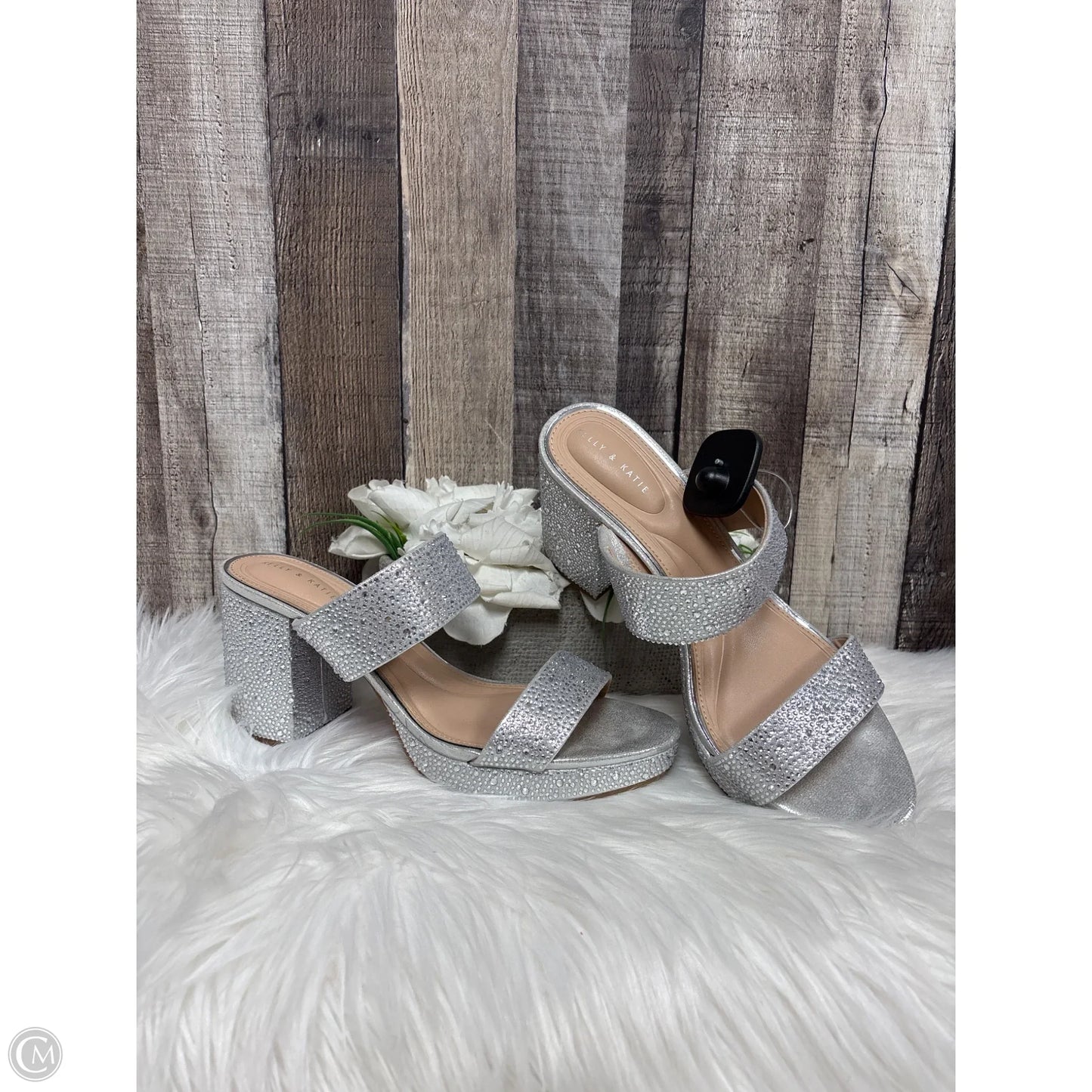 Sandals Heels Block By Kelly And Katie In Silver, Size: 10