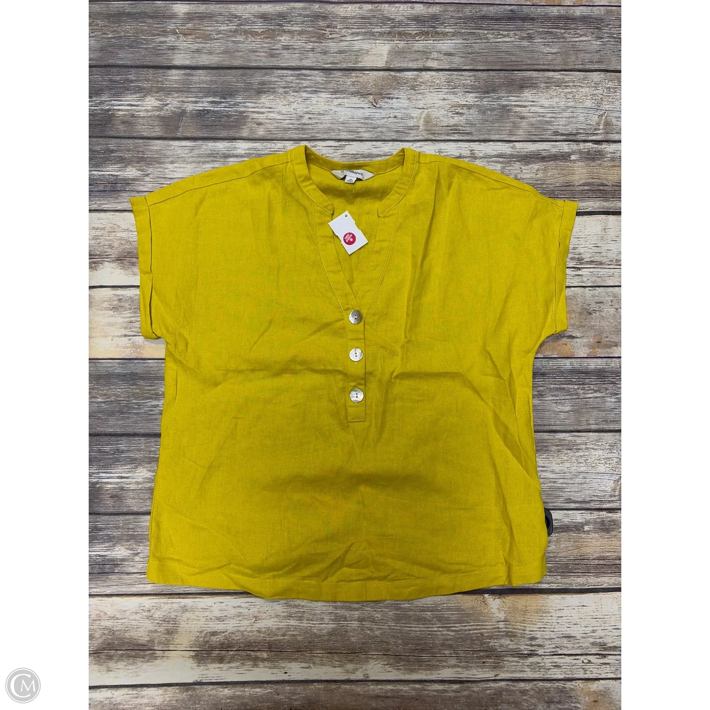 Top Short Sleeve By Calligraphie In Yellow, Size: M