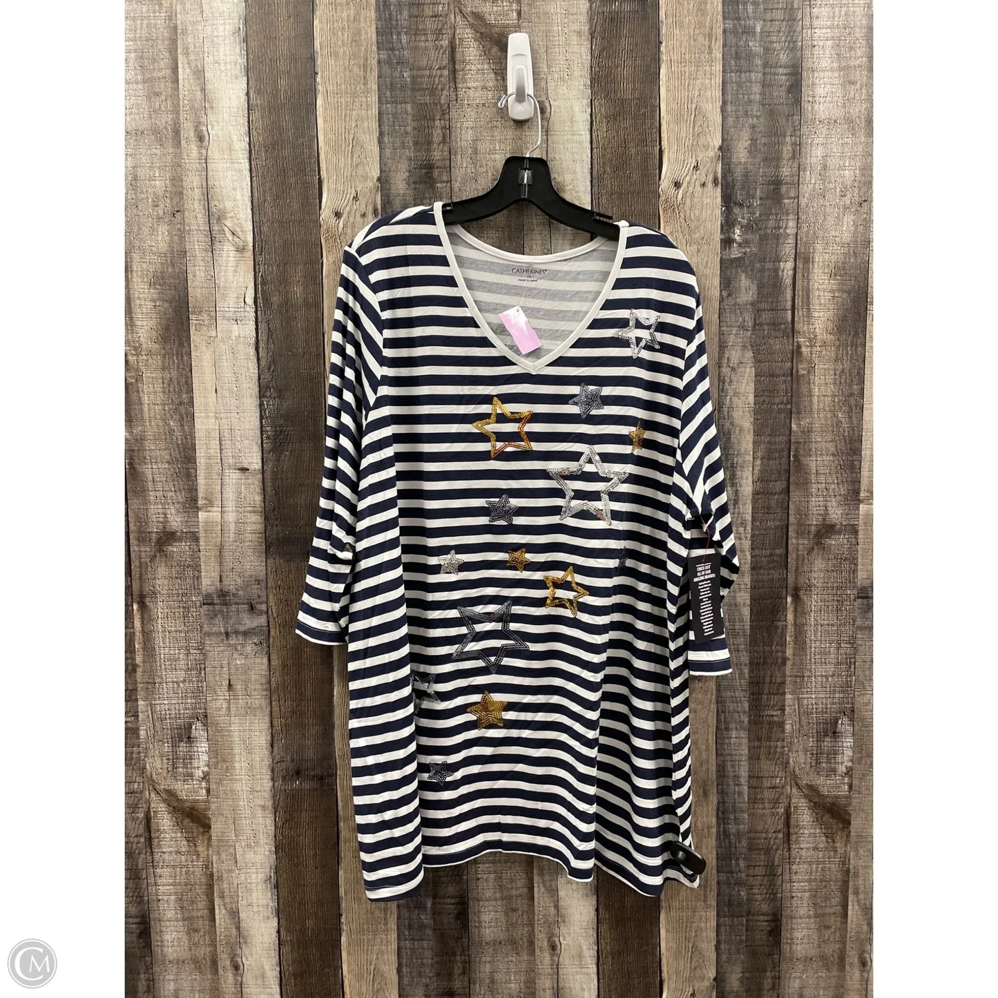Top 3/4 Sleeve By Catherines In Blue & White, Size: 1x