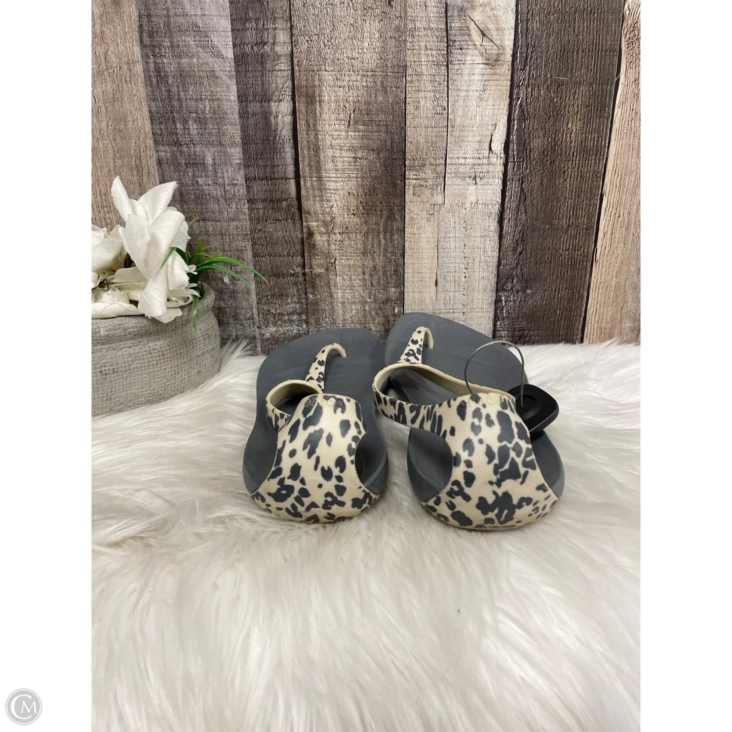 Sandals Flip Flops By Crocs In Grey, Size: 9