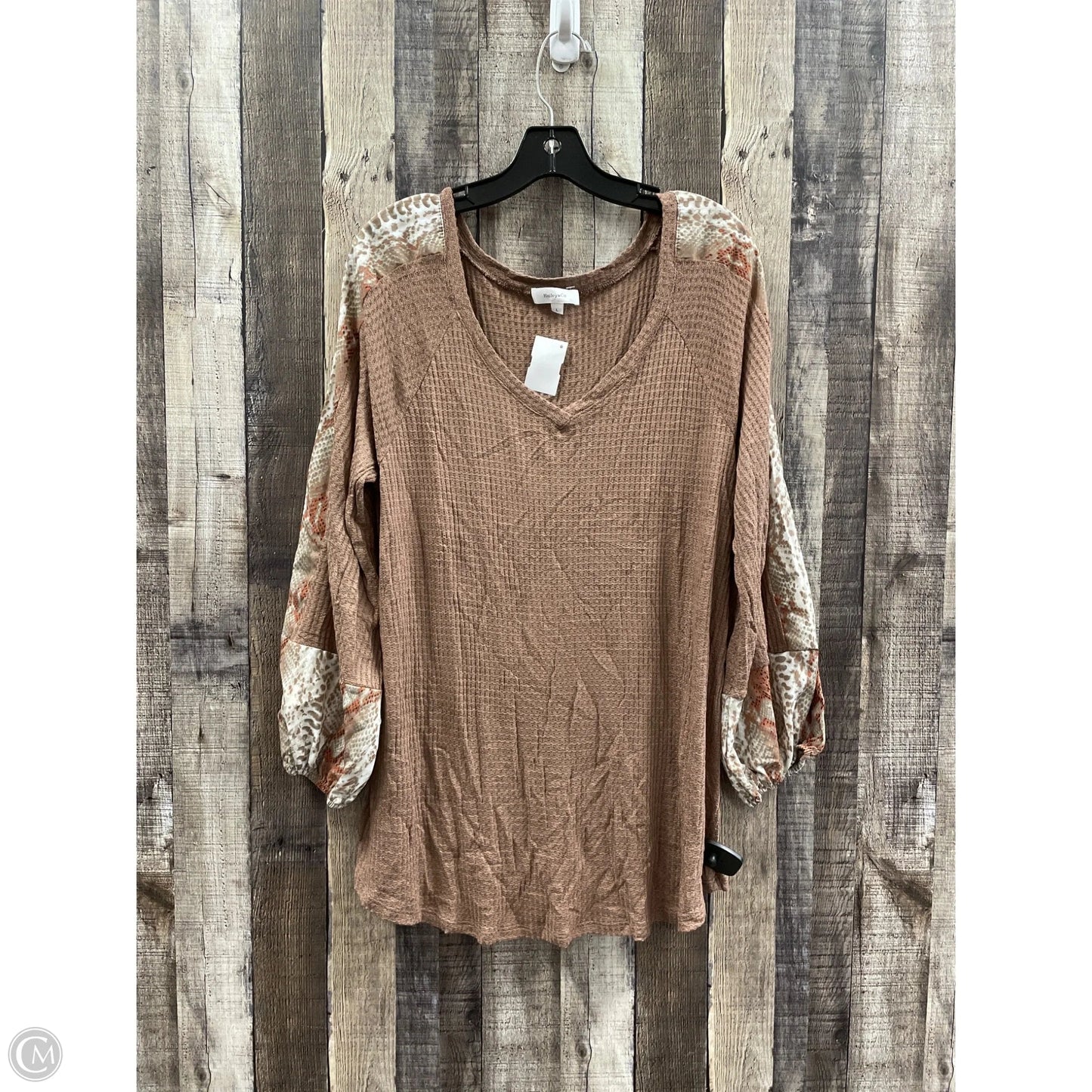 Top Long Sleeve By Cme In Brown, Size: L