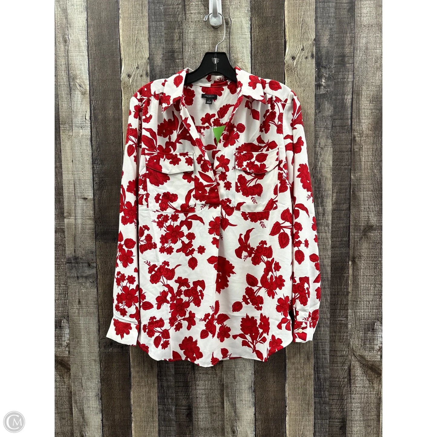 Top Long Sleeve By Ann Taylor In Red & White, Size: M