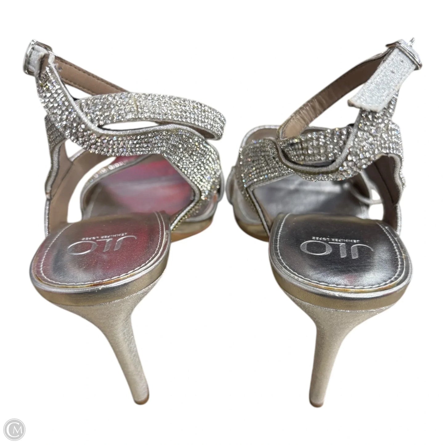 Sandals Heels Stiletto By Jennifer Lopez In Silver, Size: 9.5