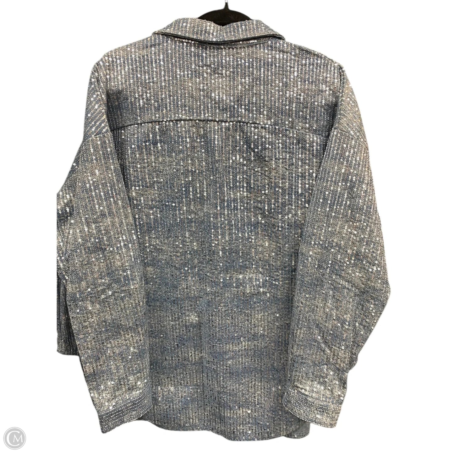 Jacket Shirt By Windsor In Blue & Silver, Size: 1x