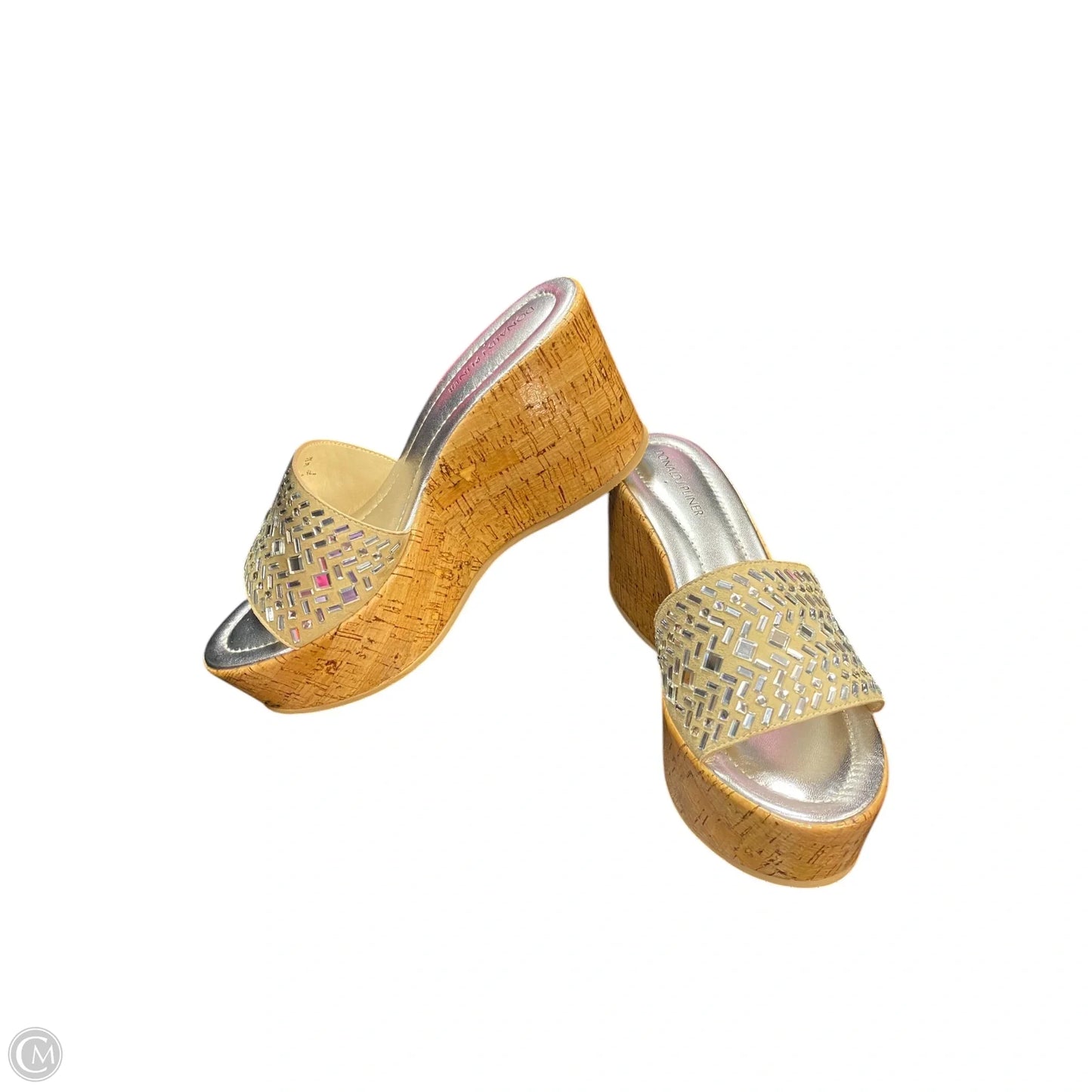 Sandals Heels Wedge By Donald Pliner In Tan & White, Size: 7.5