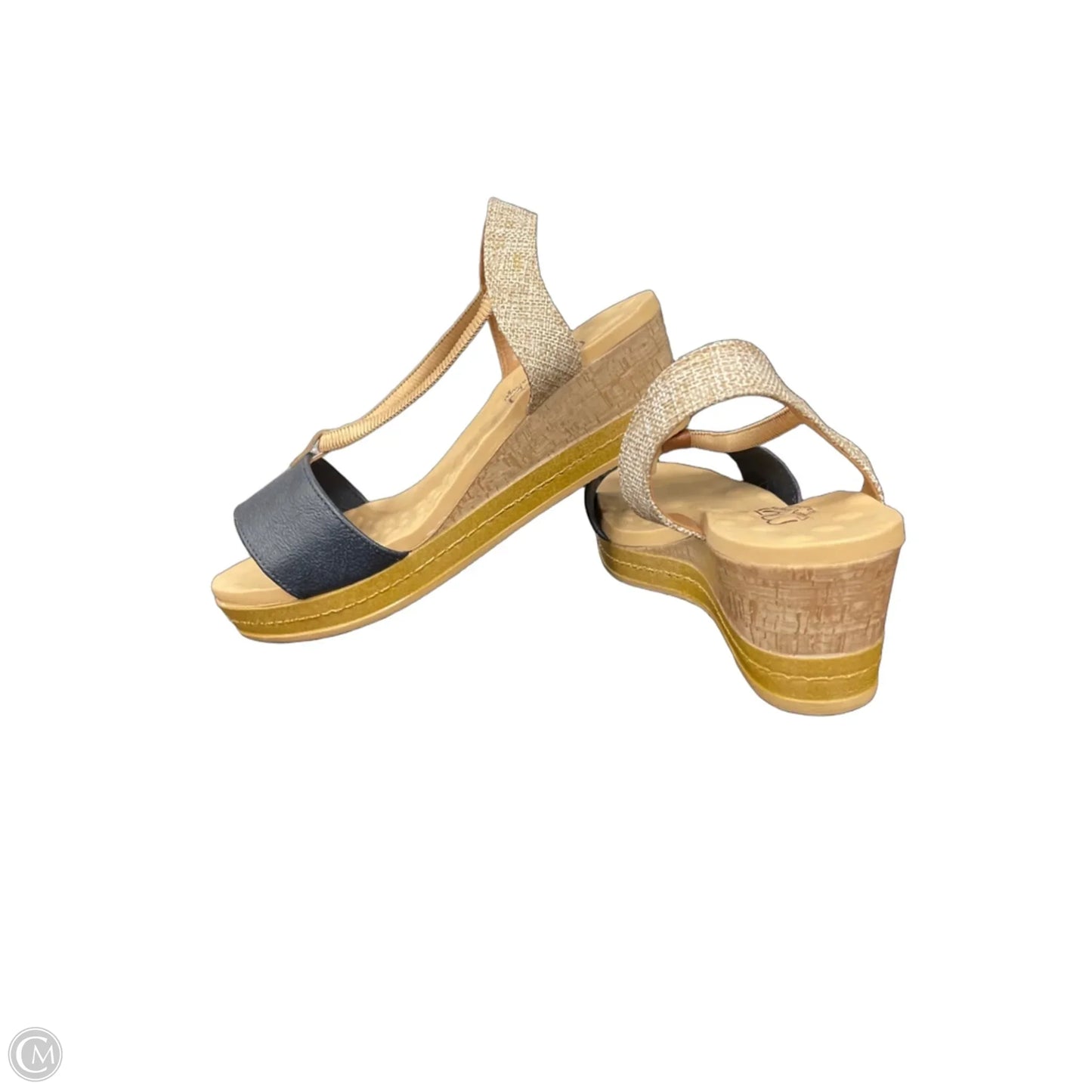 Sandals Heels Wedge By Clothes Mentor In Blue & Tan, Size: 6