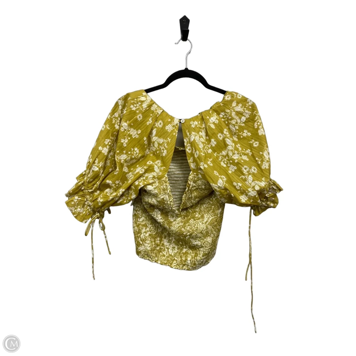 Blouse Short Sleeve By Anthropologie In White & Yellow, Size: L