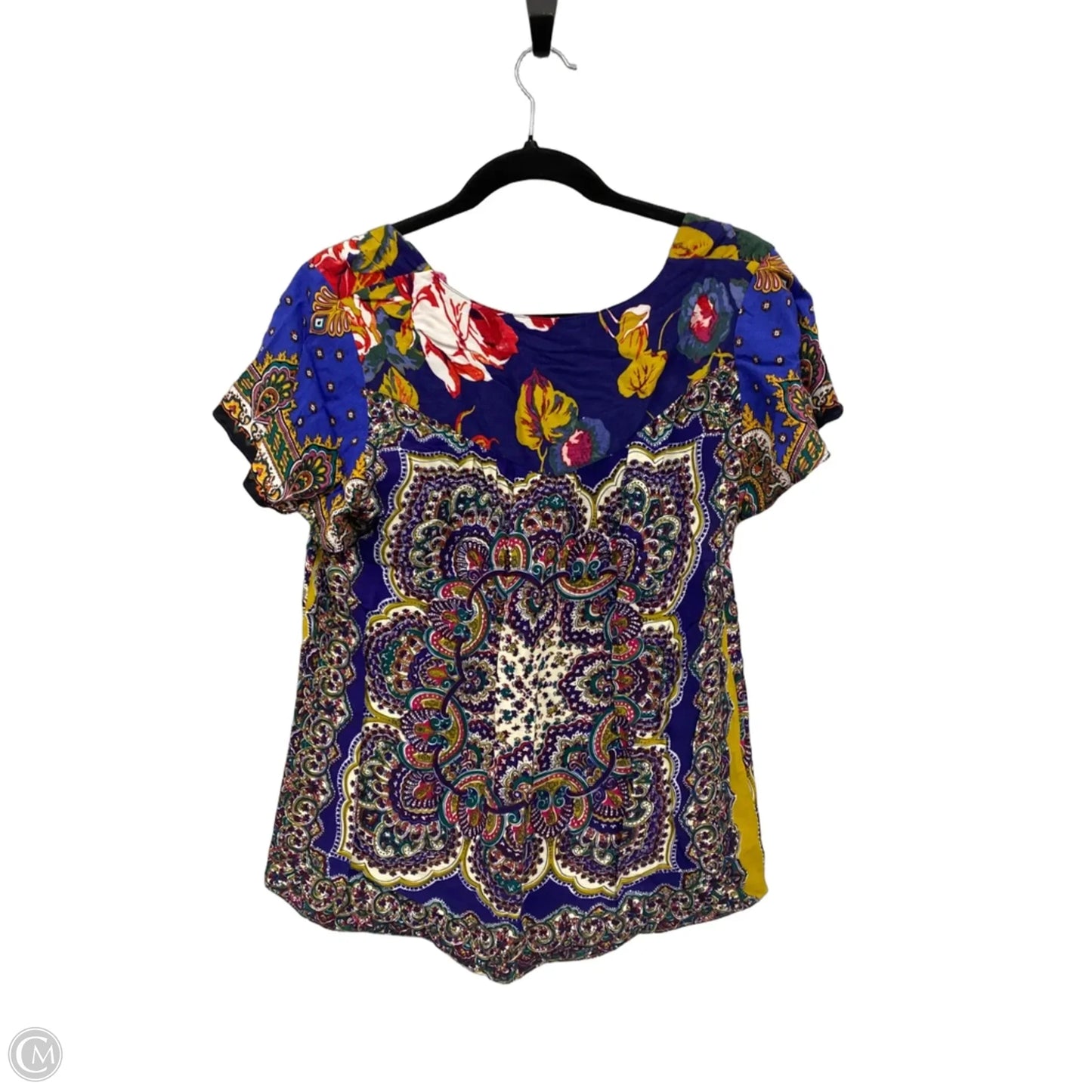 Blouse Short Sleeve By Moulinette Soeurs In Blue & Gold, Size: 6